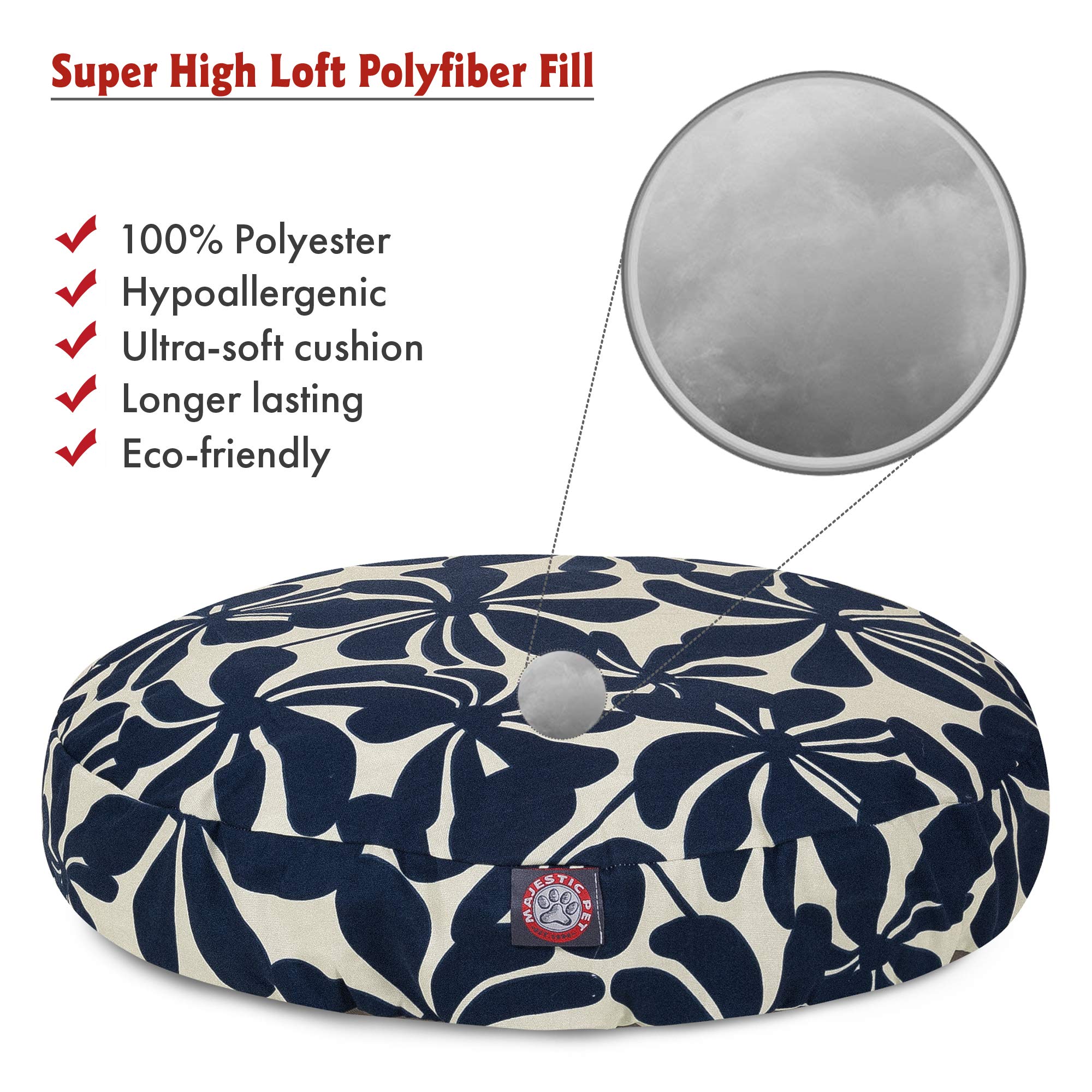 Navy Blue Plantation Large Round Indoor Outdoor Pet Dog Bed With Removable Washable Cover By Majestic Pet Products