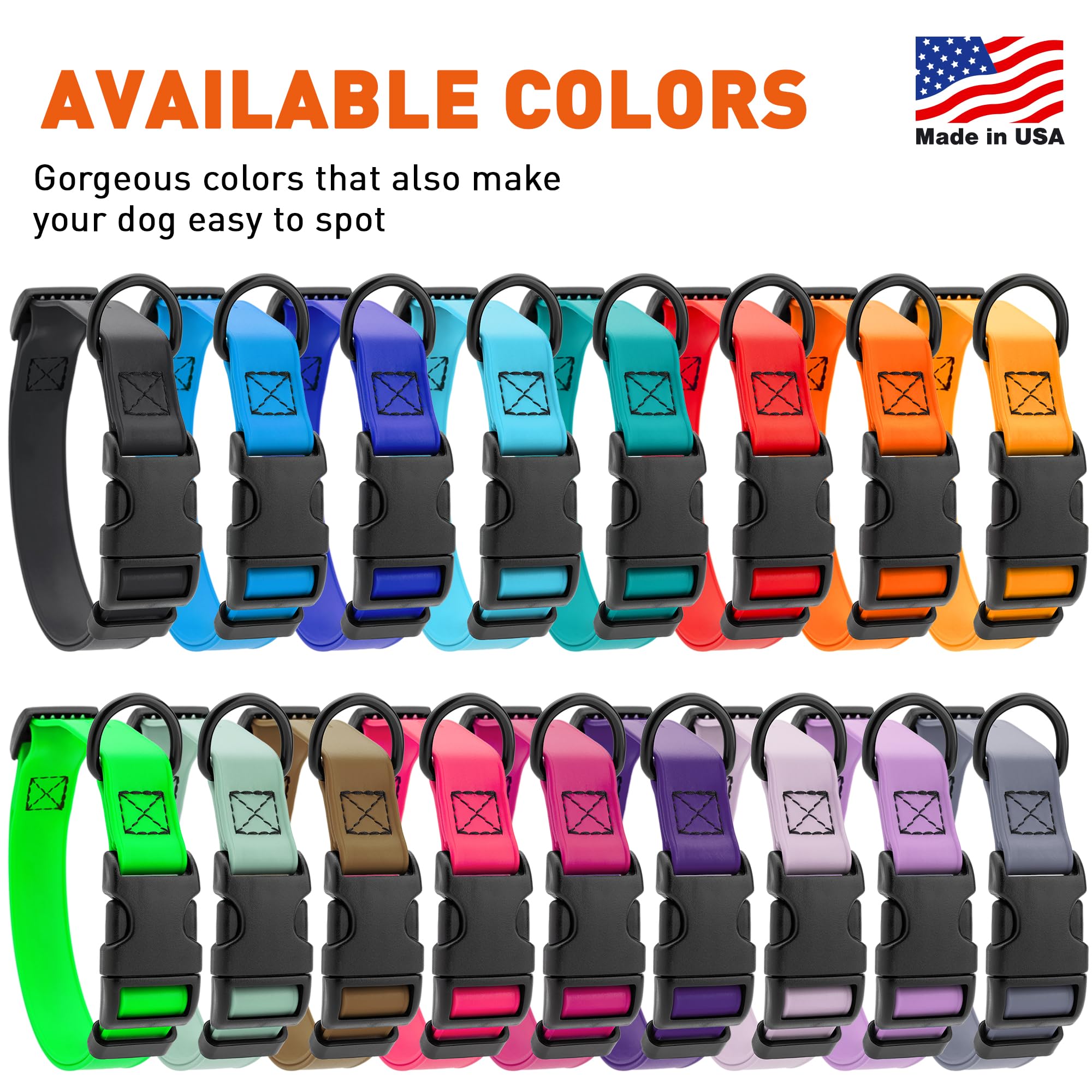 Dogline Biothane Waterproof Dog Collar with Quick Release Buckle Strong Coated Nylon Webbing with Odor- Proof for Easy Care Easy