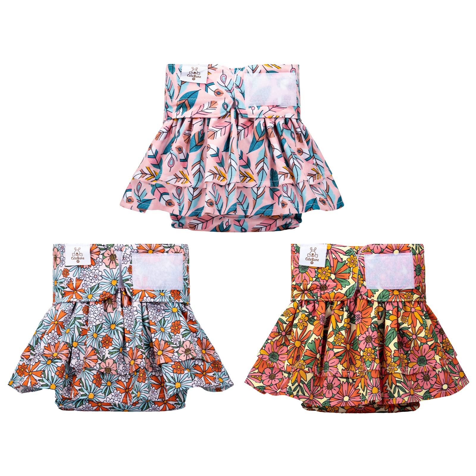 Cutebone Female Dog Diapers With Skirts 3 Pack Reusable Puppy Dresses Pants For Heat Cycle Period Qbd12L