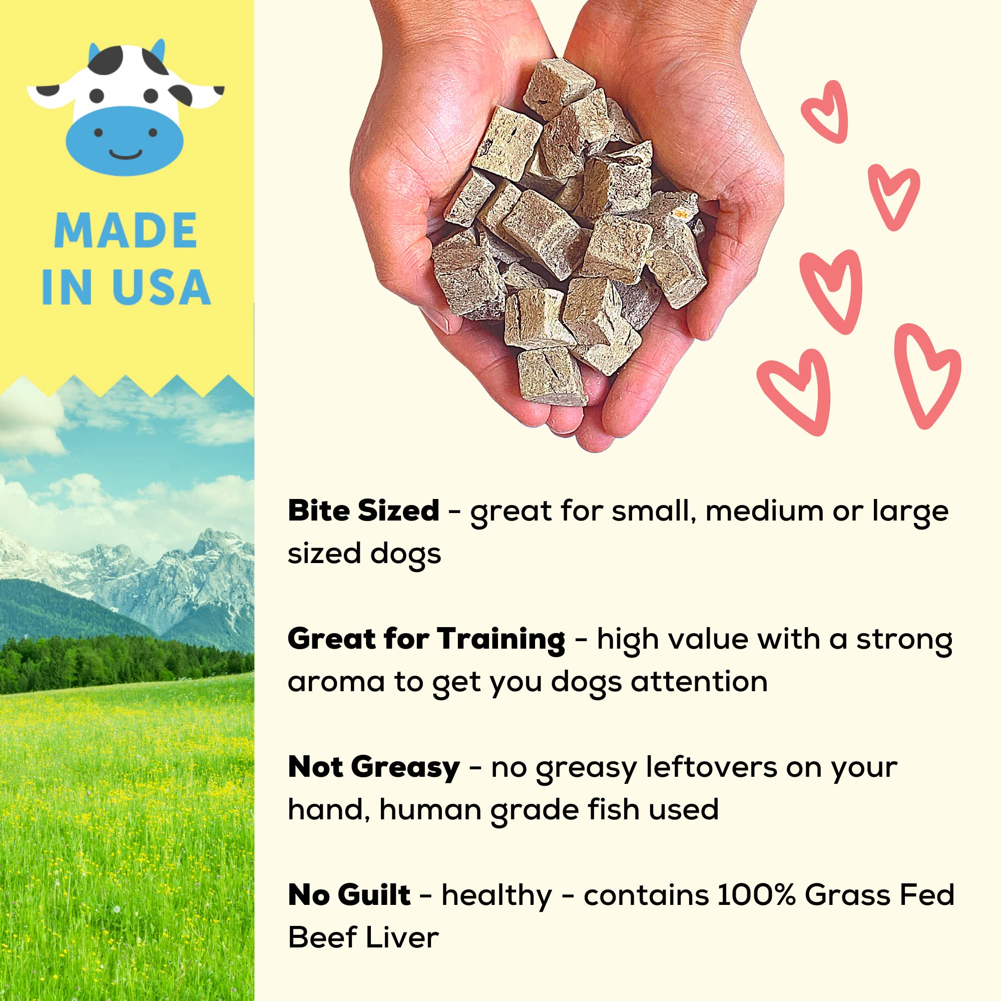 Freeze Dried Beef Dog Treats, Grass Fed, Beef Liver Single Ingredient | Natural, Healthy, High Protein, Diabetic Friendly | Made