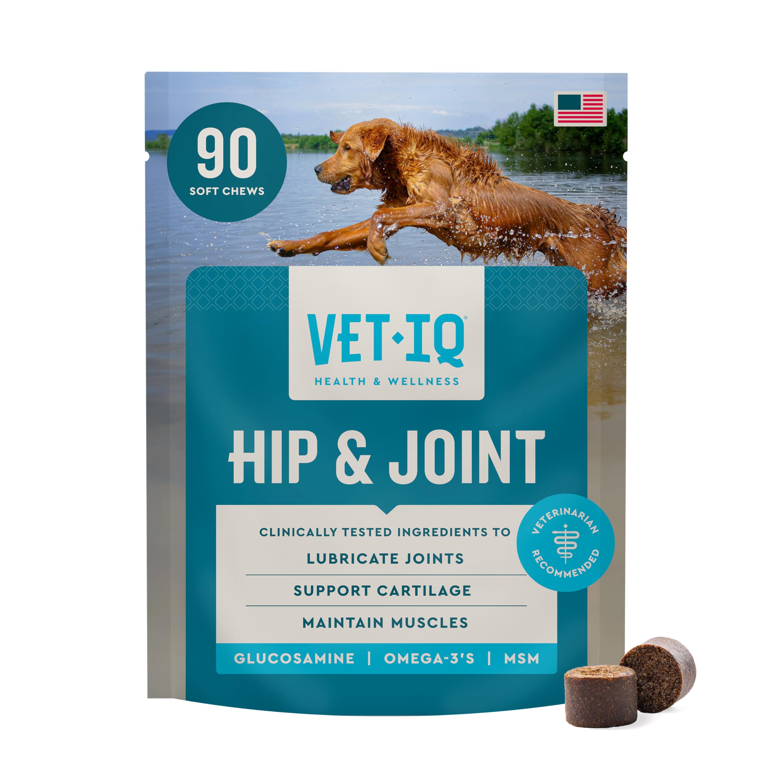 VetIQ Maximum Strength Hip & Joint Supplement for Dogs 90 Soft Chews with Glucosamine MSM and Krill Oil Chicken Flavored Joint S