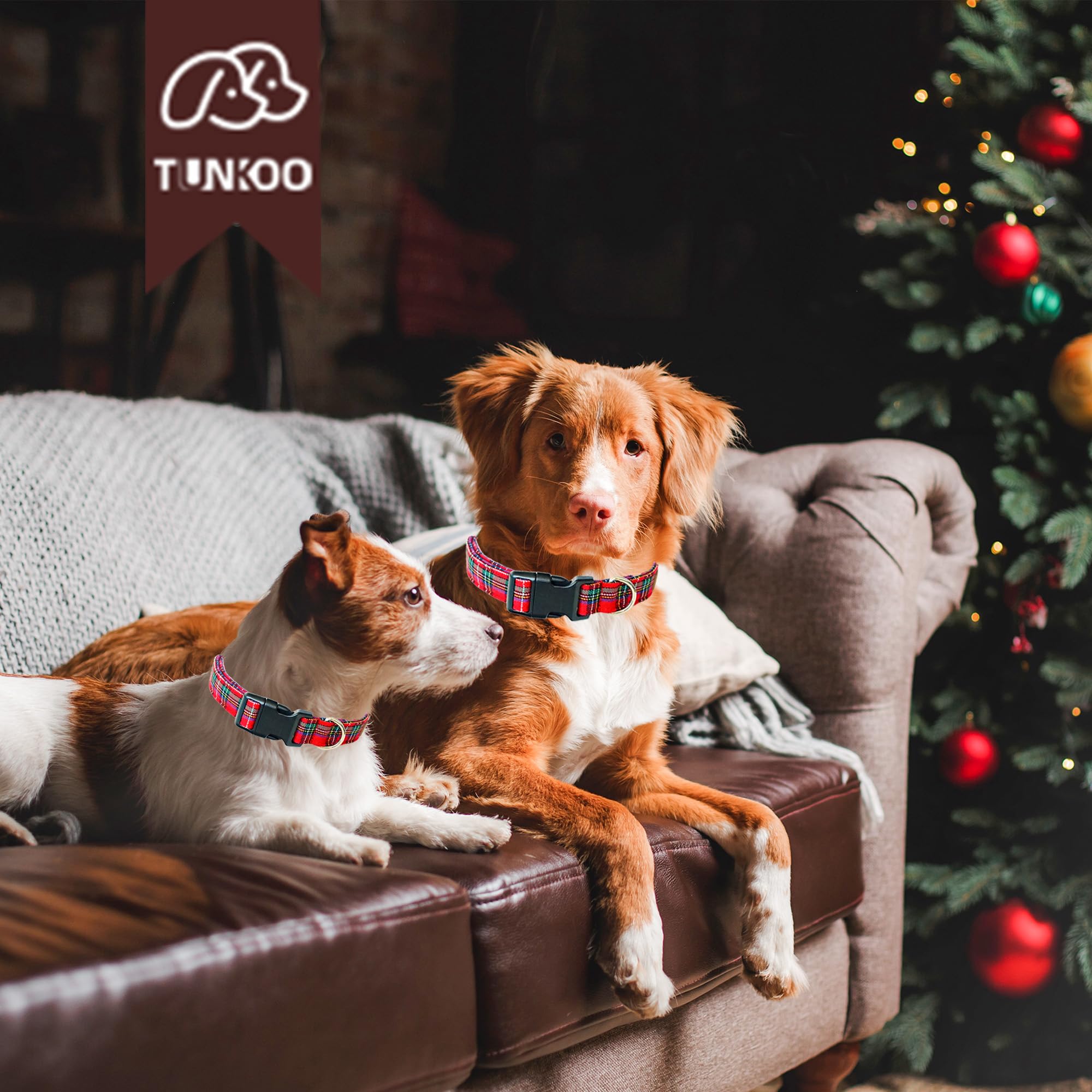 Tunkoo Christmas Classic Plaid Collar Premium Cotton Puppy Collar - Adjustable Collar With Strong Plastic Bucle Gifts For Small
