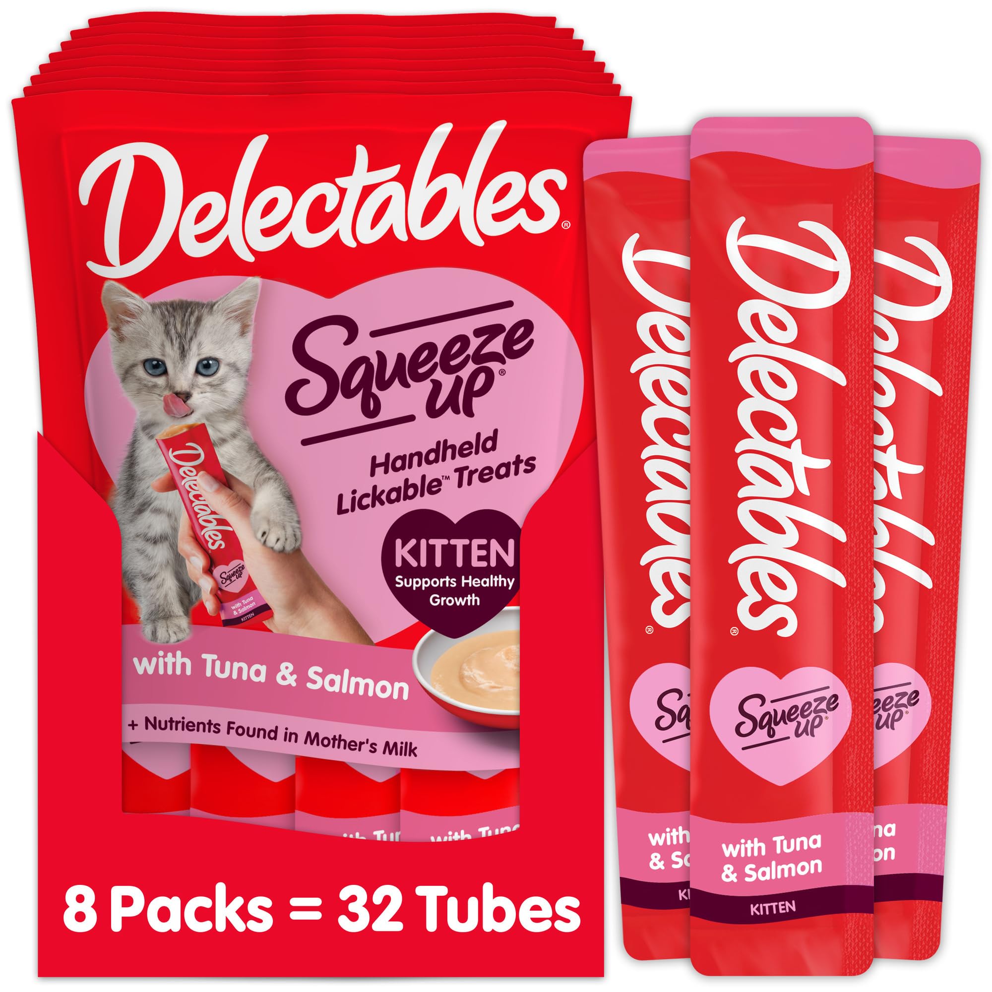 Delectables Squeeze Up Kitten Creamy Squeezable Puree, Lickable Wet Cat Treats, Grain Free, No Added Fillers, No By-Products, No