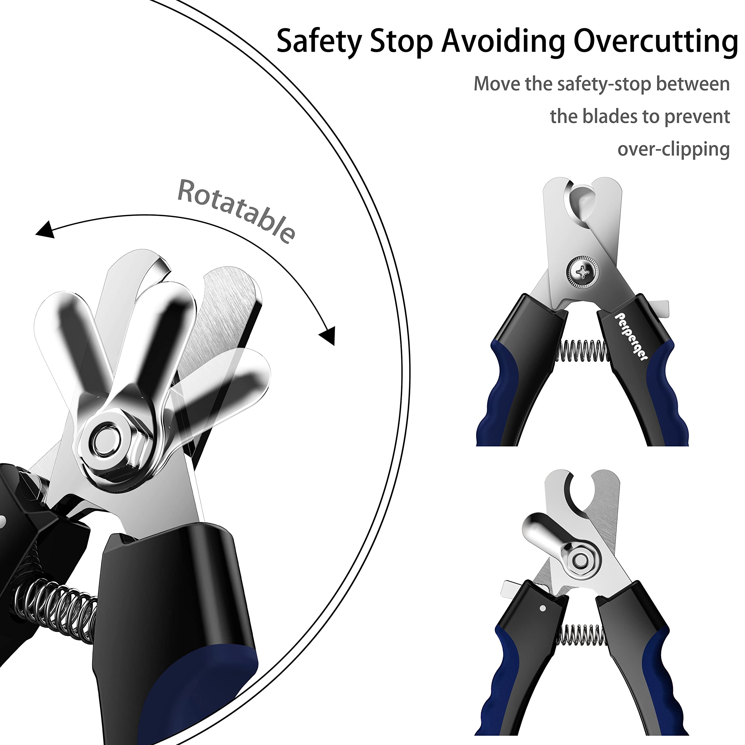 Perperqer Dog Nail Clippers - Stainless Steel Trimmers with Safety Guard for All Breeds, Navy, Model PC20230320