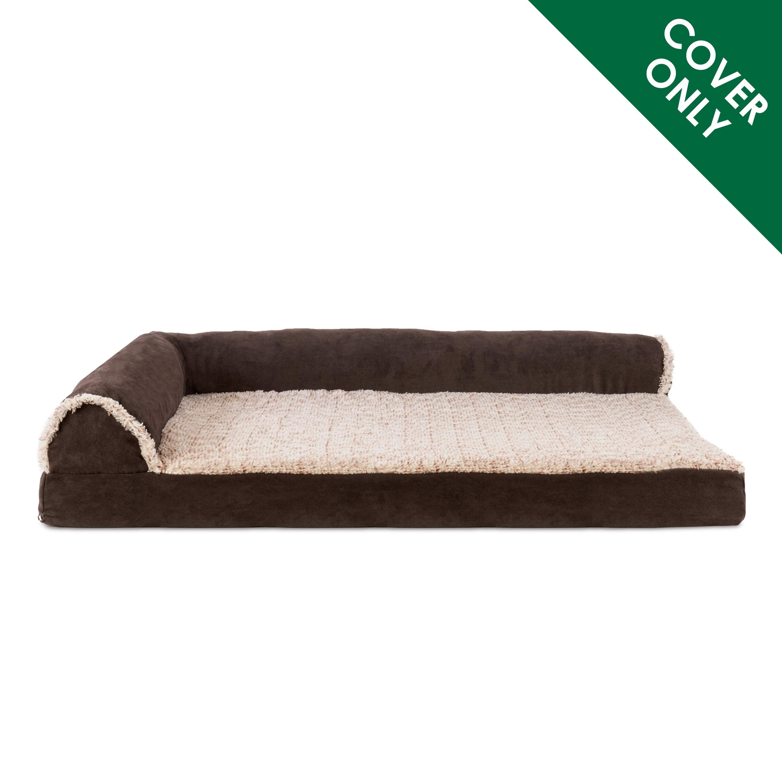 Furhaven Replacement Dog Bed Cover Two-Tone Faux Fur & Suede L Shaped Chaise, Machine Washable - Espresso, Jumbo (X-Large)