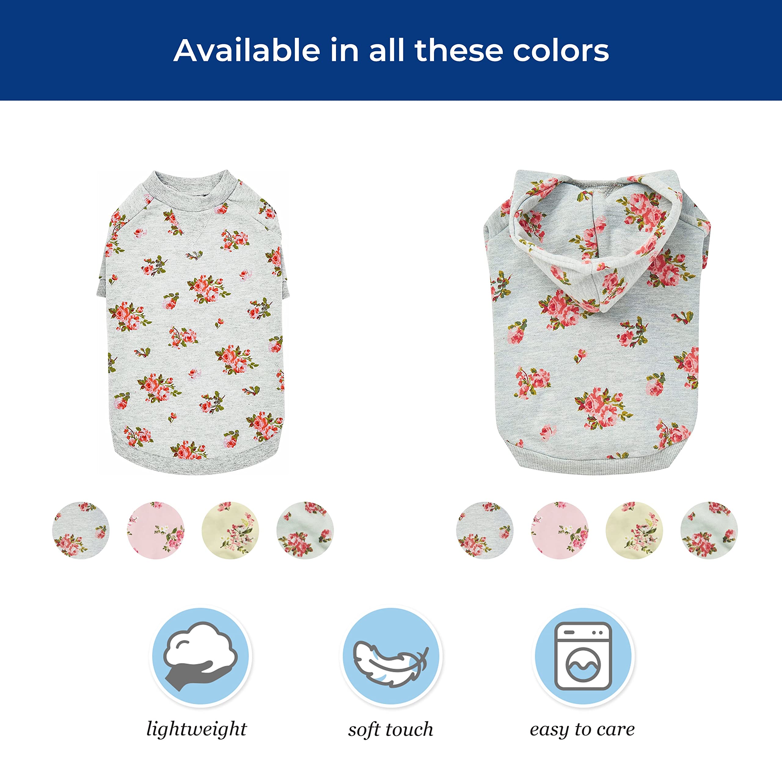 Blueberry Pet Love at First Sight Rose Flower Pullover Dog Sweatshirt in Grey, Back Length 14, Pack of 1 Clothes for Dogs