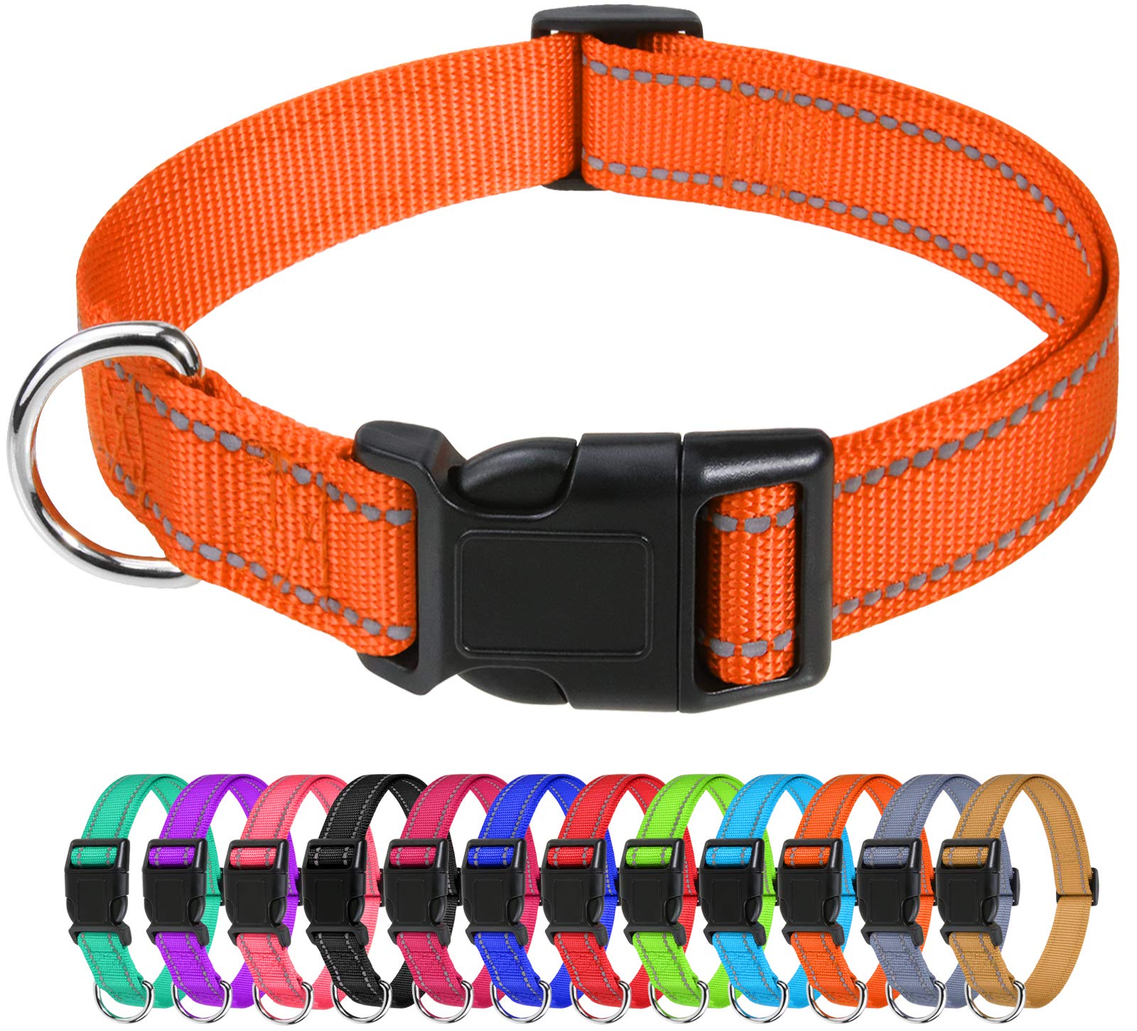 Tagme Reflective Nylon Dog Collars, Adjustable Classic Dog Collar With Quick Release Buckle For Puppy, Orange, 3/8' Width