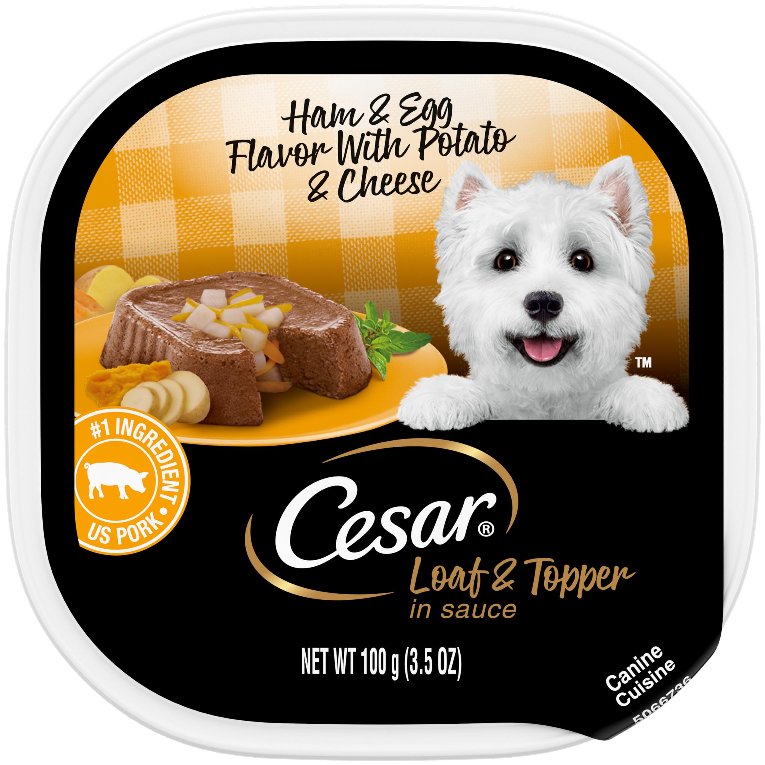 Cesar Wet Dog Food Loaf & Topper in Sauce Ham & Egg Flavor with Potato & Cheese, 3.5 oz. Easy Peel Trays (24 Count, Pack of 1)