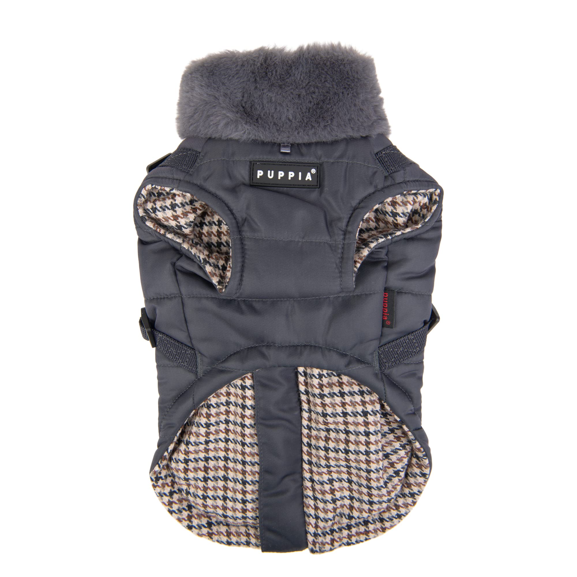 Puppia Donavan Winter Dog Coat With Integrated Harness No Pull Cold Weather Waterproof Warm Fleece Back Zipper For Small & Medium Dog, Grey, Large