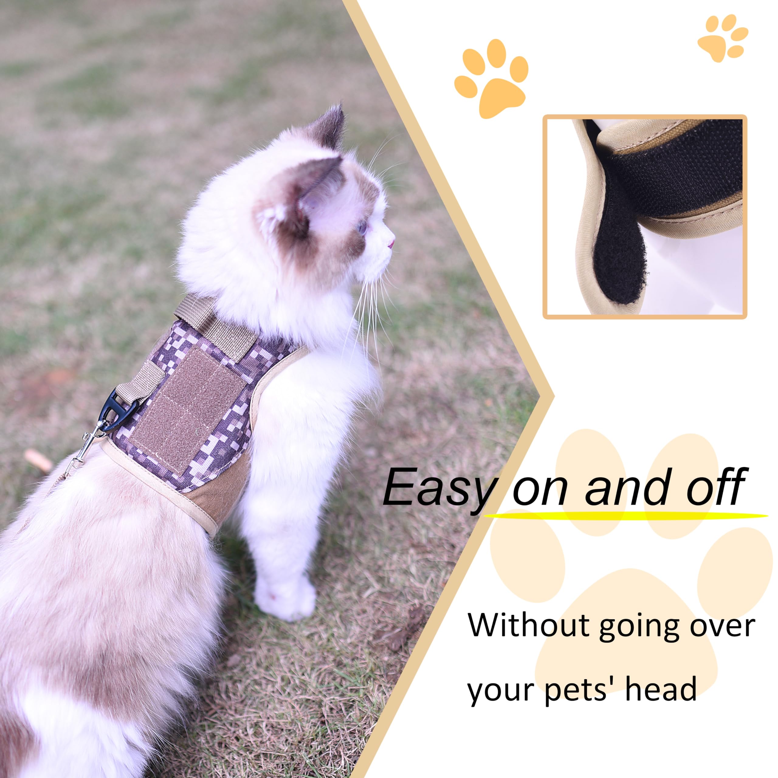 Tactical Kitty Harness And Leash For Walking Escape Proof, Desert Camo, Small, Adjustable Cat Walking Jackets, Padded Stylish Ca