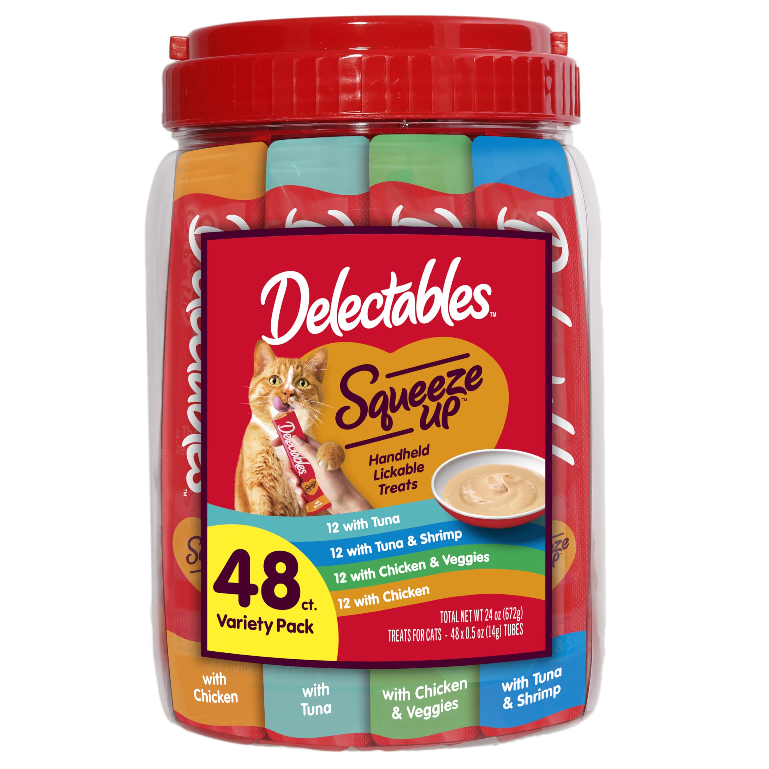 Hartz Delectables Squeeze Up Variety Packs Interactive Lickable Wet Cat Treats, case of 48