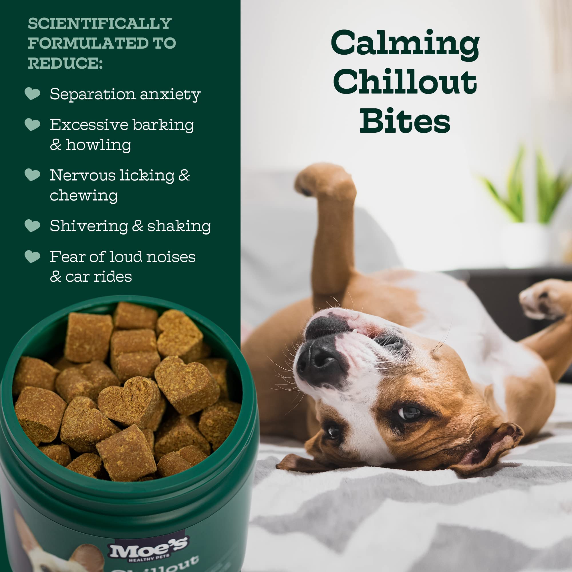 Moe      s Hemp Calming Chews for Dogs - Helps Aid with Storms, Fireworks, Chewing, Barking, Travel, Stress, Anxiety & Separatio