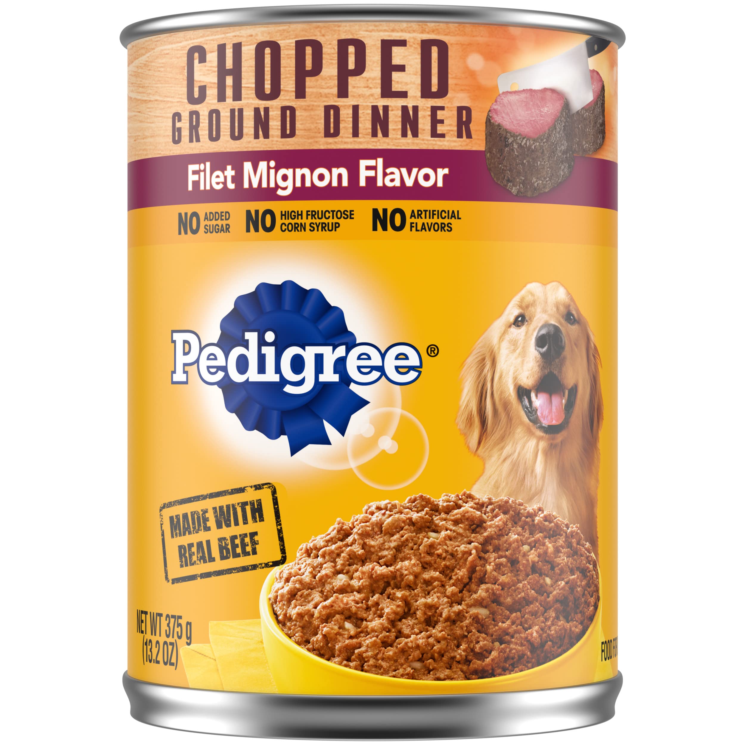 PEDIGREE CHOPPED GROUND DINNER Adult Canned Soft Wet Dog Food, Filet Mignon Flavor, 13.2 oz. Cans (Pack of 12)