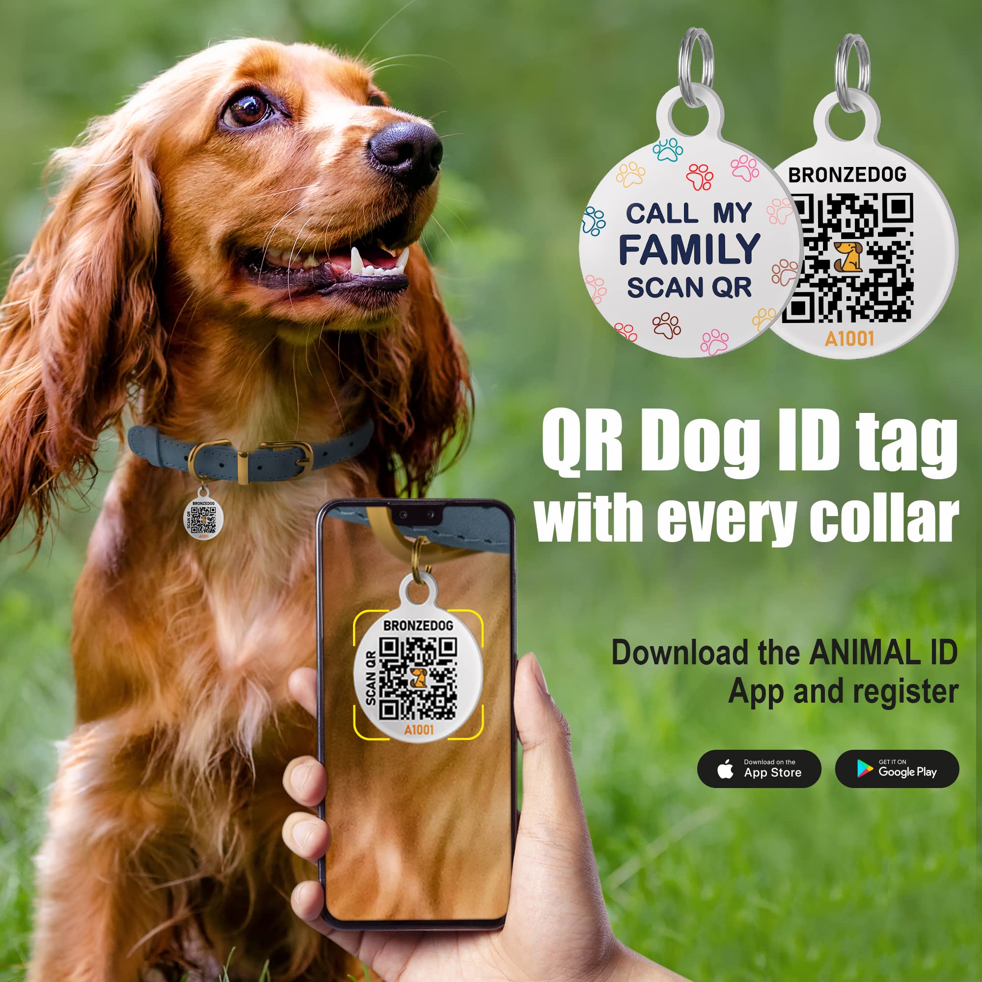 BRONZEDOG Rolled Leather Dog Collar with QR ID Tag Adjustable Soft Round Collars for Small Medium Large Dogs Puppy Cat (9 - 11 N
