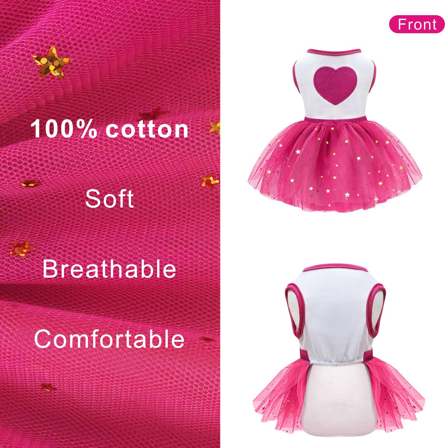 Idepet Spring Summer Pet Dog Cat Puppy Tutu Princess Dress Heart Printed Lace Dog Skirt Pet Apparel Dog Dress (Rose Red, M)