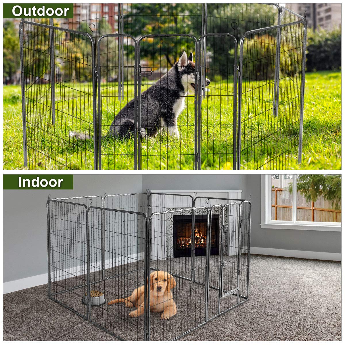Giantex 16/8 Panel Pet Playpen with Door, Foldable Dog Exercise Pen, Portable Configurable Cat Chicken Rabbit Fence Outdoor Outd