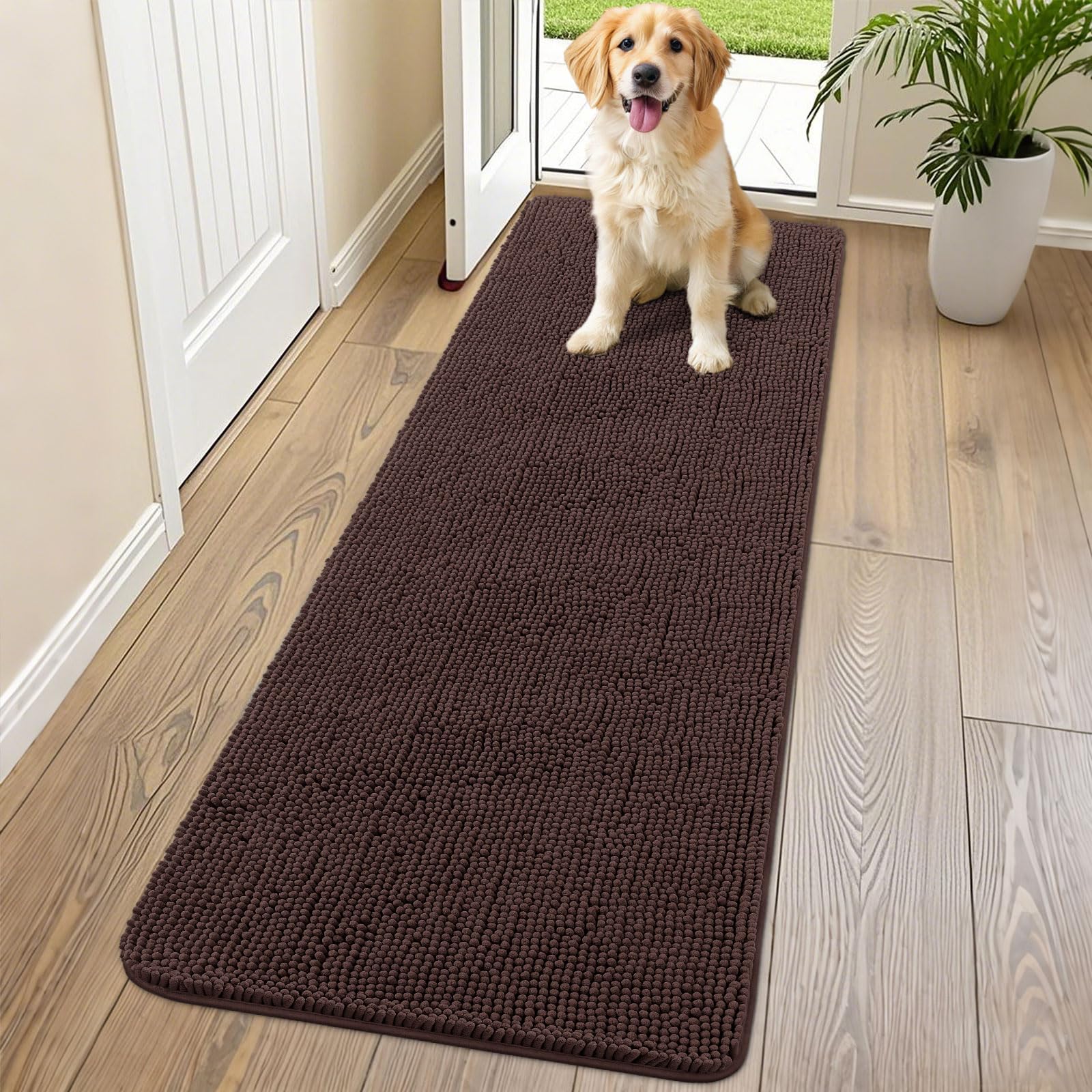 Smiry Dog Door Mat for Muddy Paws 70x24, Absorbs Moisture and Dirt Doormat, Non-Slip Washable Quick Dry Chenille Front Door Mat 