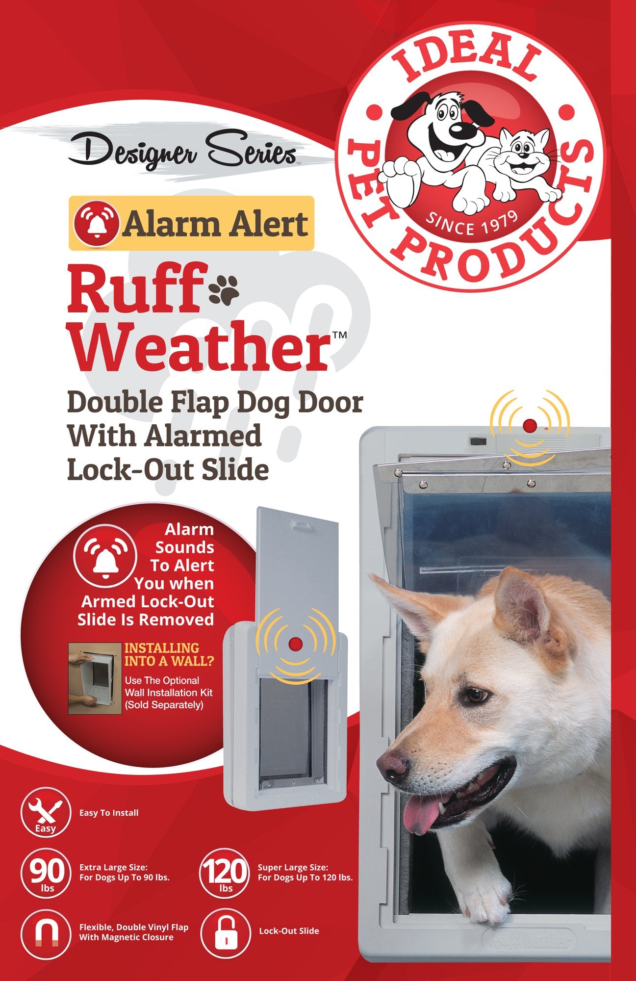 Ideal Pet Products Designer Series Ruff Weather Alarm Alert Pet Door , X-Large 9.75' X 17' Flap Size