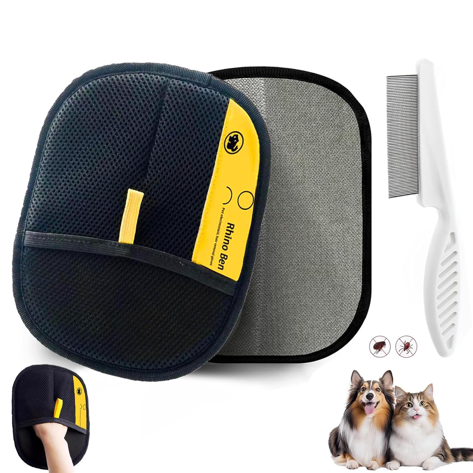 Pet Hair Remover Glove, 3Pcs Dog Hair Removal From Clothes Set, Reusable Pet Hair Remover With Dog Hair Comb Grooming Tool & 1Pc