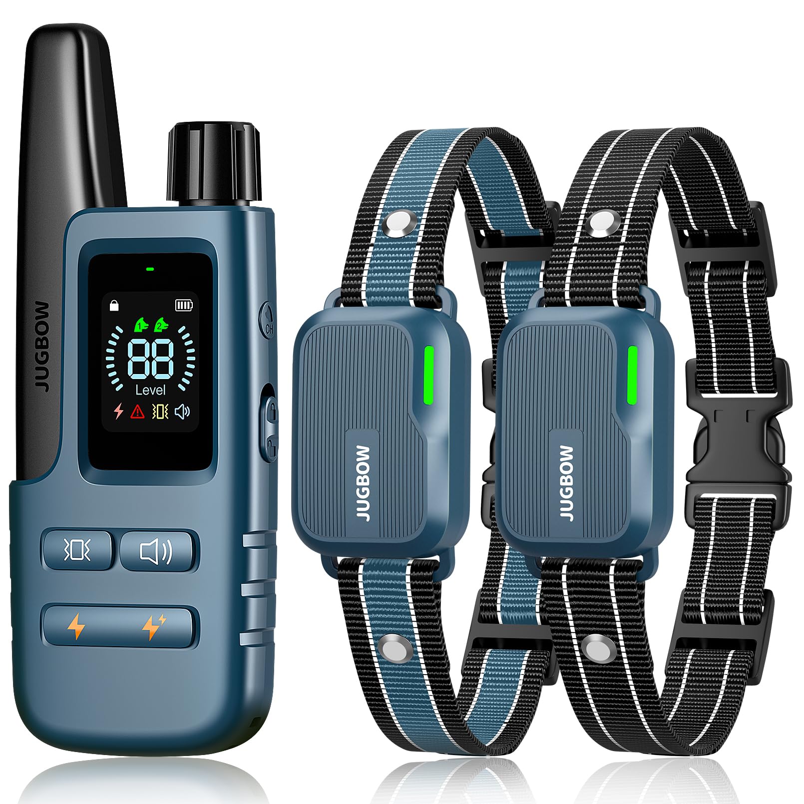 Jugbow Dog Shock Collar 2 Dogs (10-120Lbs) - 4200Ft Dog Training Collar With Remote Ipx7 Waterproof Electric Collar With 4 Training Modes, Rechargeable E-Collar For Lager Medium Small Dog Cyan Blue
