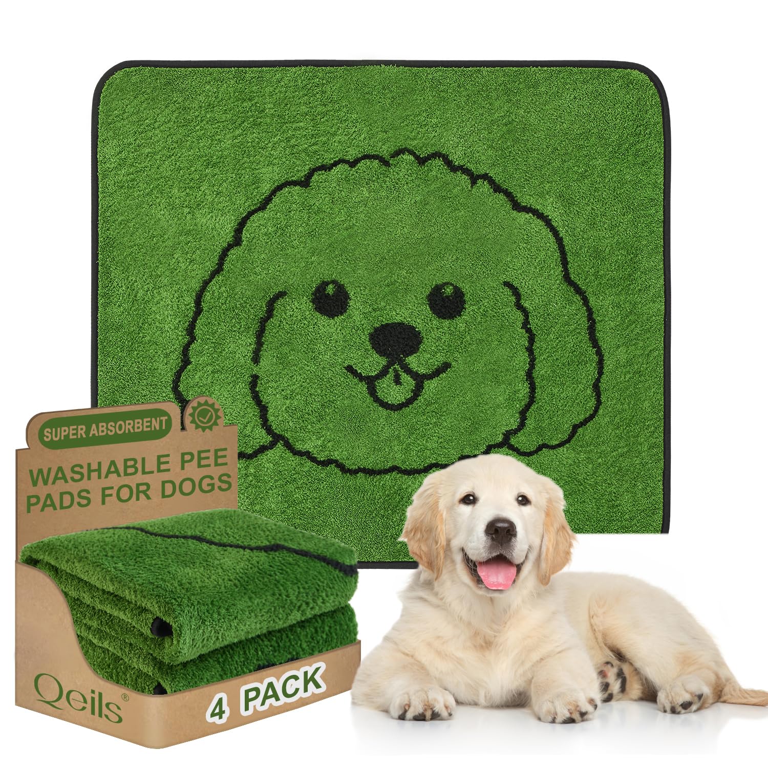 Qeils Reusable Puppy Pads, Washable Pee Pads For Dogs 4 Pack Durable Absorbent Leakproof Dog Training Pads For Home Or Travel, N