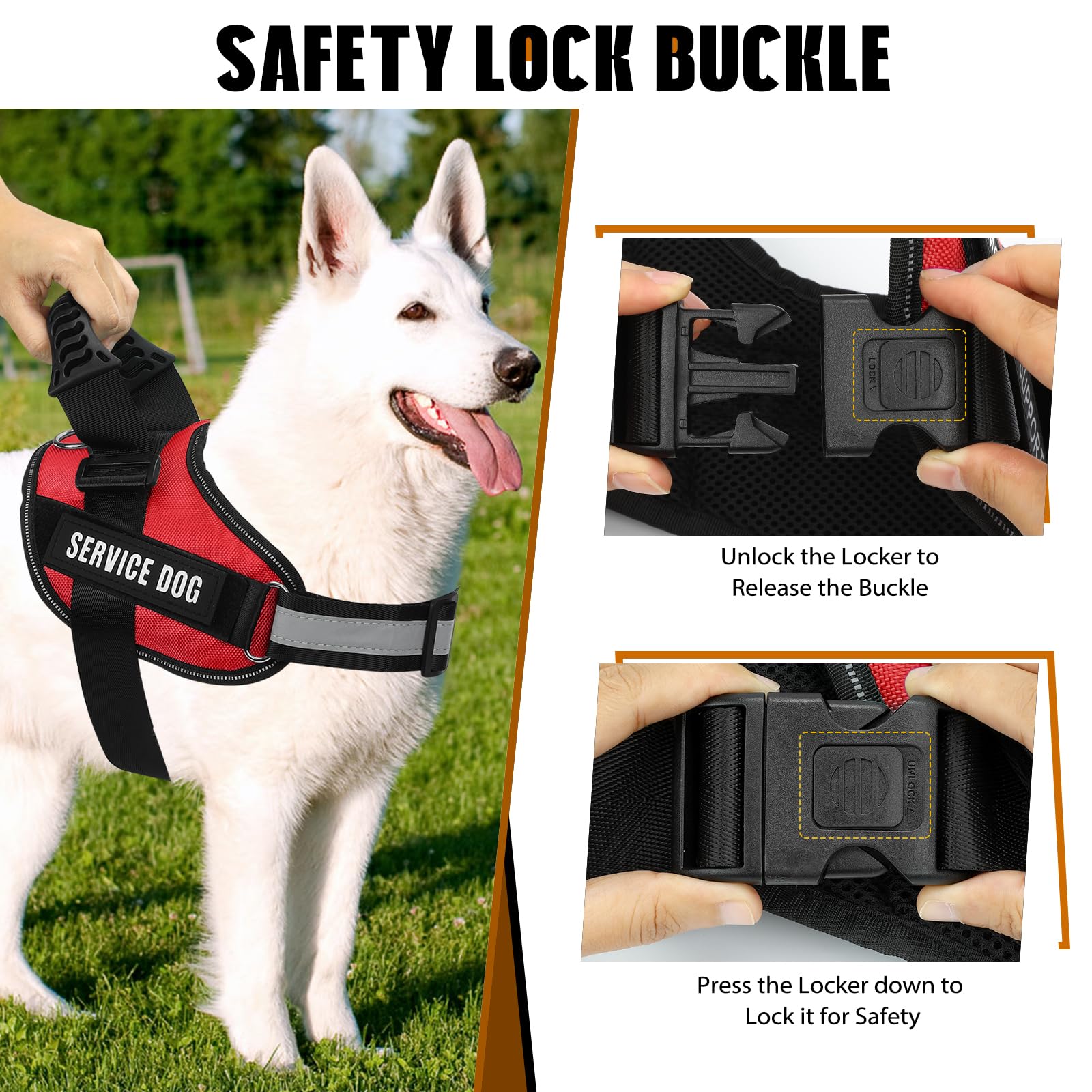 Service Dog Vest Harness + 50 Ada Information Cards + 4 Patches, Animire Reflective Emotional Support Dog Vest With Sturdy Handl