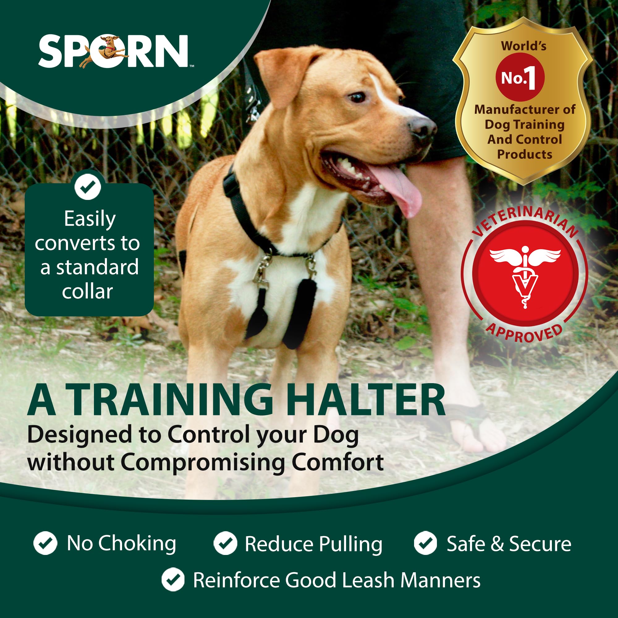 Sporn Original Training Halter, No Pull Dog Harness For Large Dogs With Blue Padded Sherpa Sleeves, Breathable Large Dog Harness