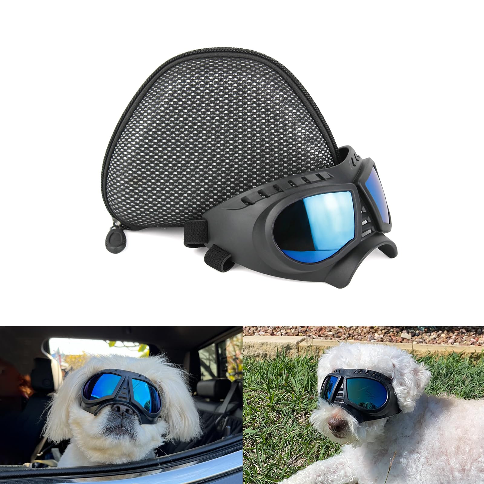 Billionchains Dog Goggles Windproof For Small-Medium Breeds Dog Sunglasses Anti-Uv With Adjustable Straps For Small Dog - Blue