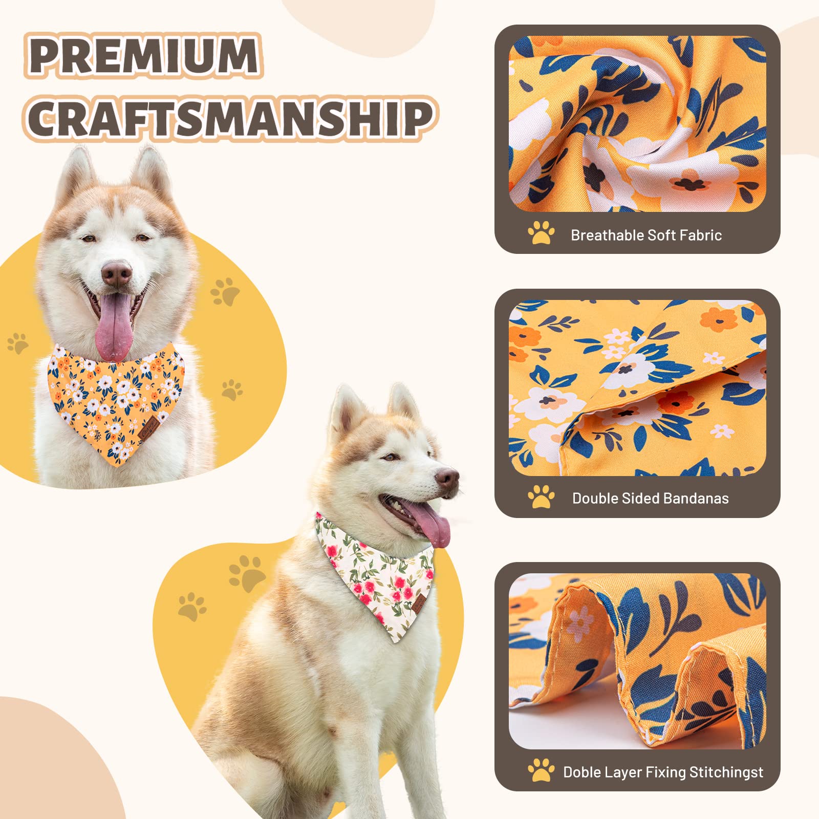 Charcy Dog Bandanas 4 Pack, Fall Bandana Boy Girl For Holiday Birthday, Adjustable Durable Scarf, Unique Design - Rainbow Triang