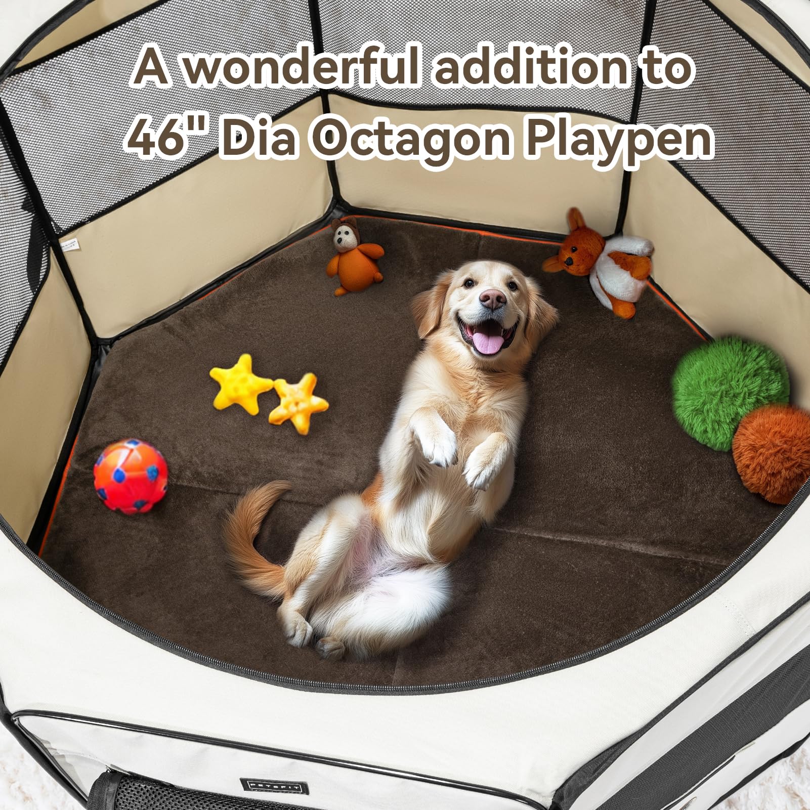 Petsfit Dog Playpen Mat Waterproof Washable Double-Sided Foldable 42.9'' Dia Thick Octagon Absorbent Leak-Proof Reusable Trainin