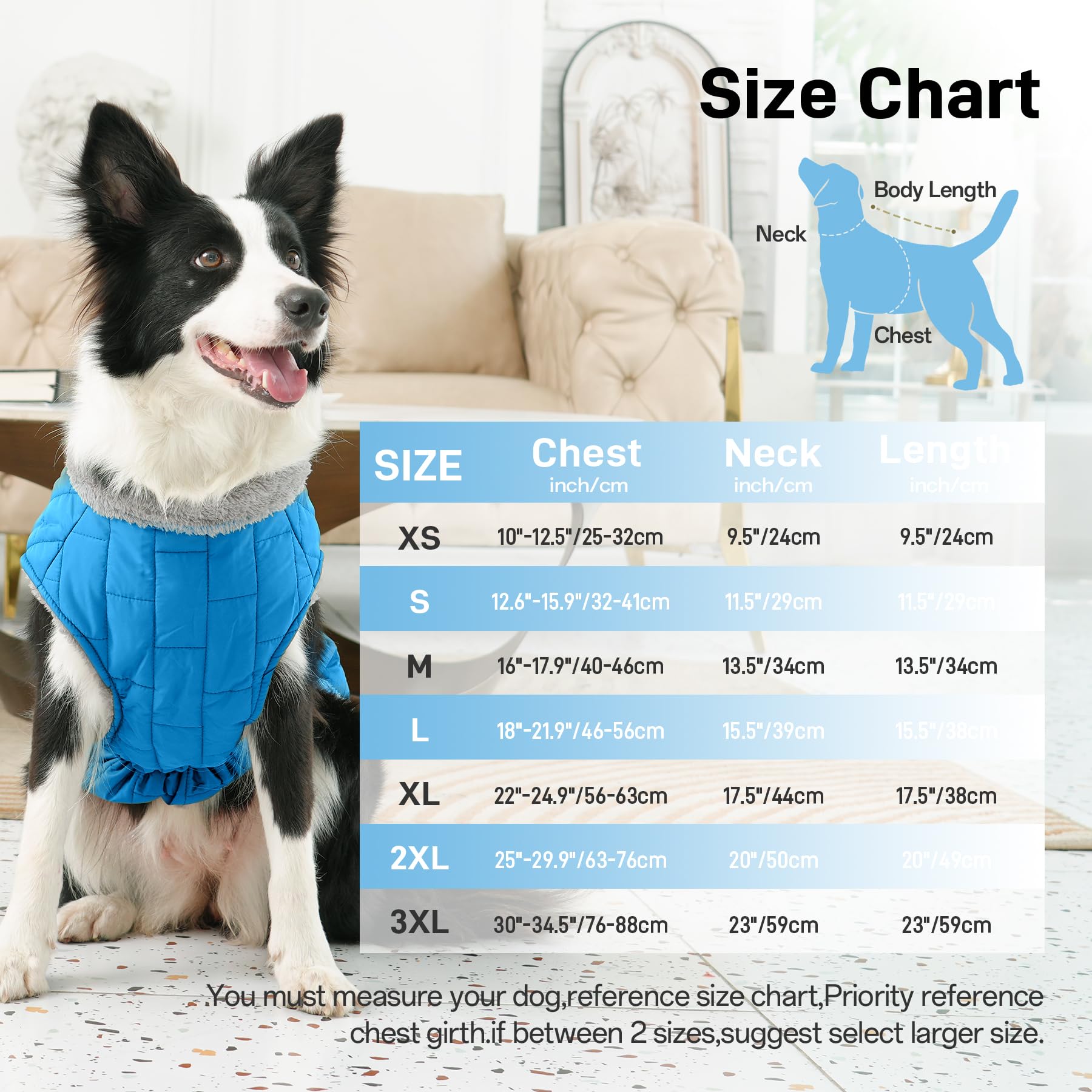 JoyDaog Warm Fleece Dog Coat with Built-in Harness, Waterproof, X-Large, Light Blue