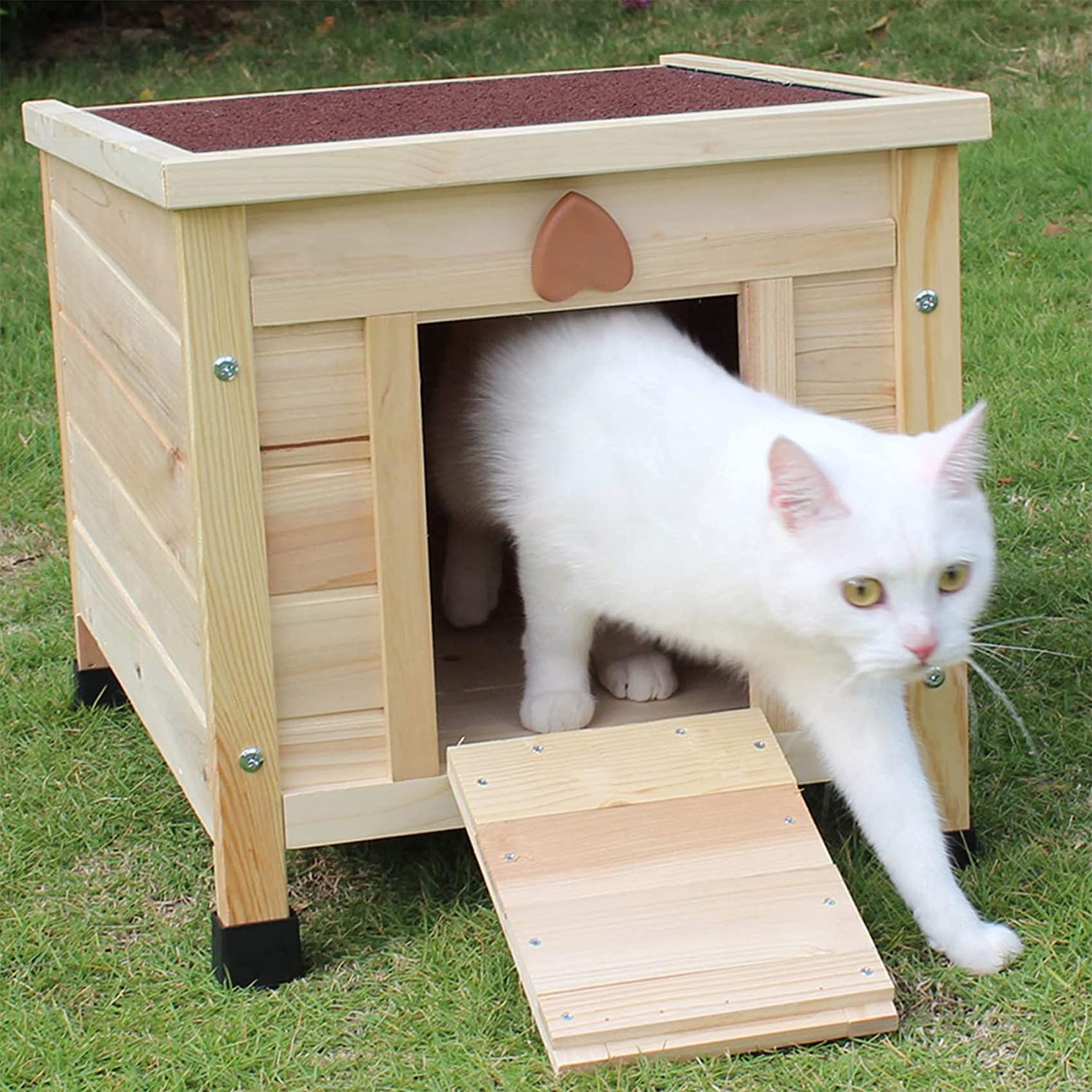Rockever Cat House Outside, Feral Cat House Outdoor Weatherproof Rabbit Hutch Small, Wooden Small Pet House And Habitats -Wine Red