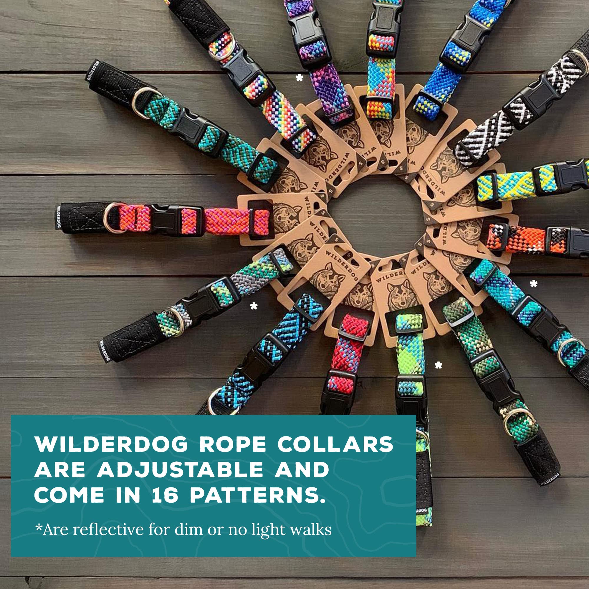Wilderdog Climbing Rope Dog Collar - Outdoor Durable Climbing Rope Design With Heavy-Duty Secure Hardware For Safety - Adjustable To Fit 13'-18' Around With A 1' Band - Medium - Rainbow