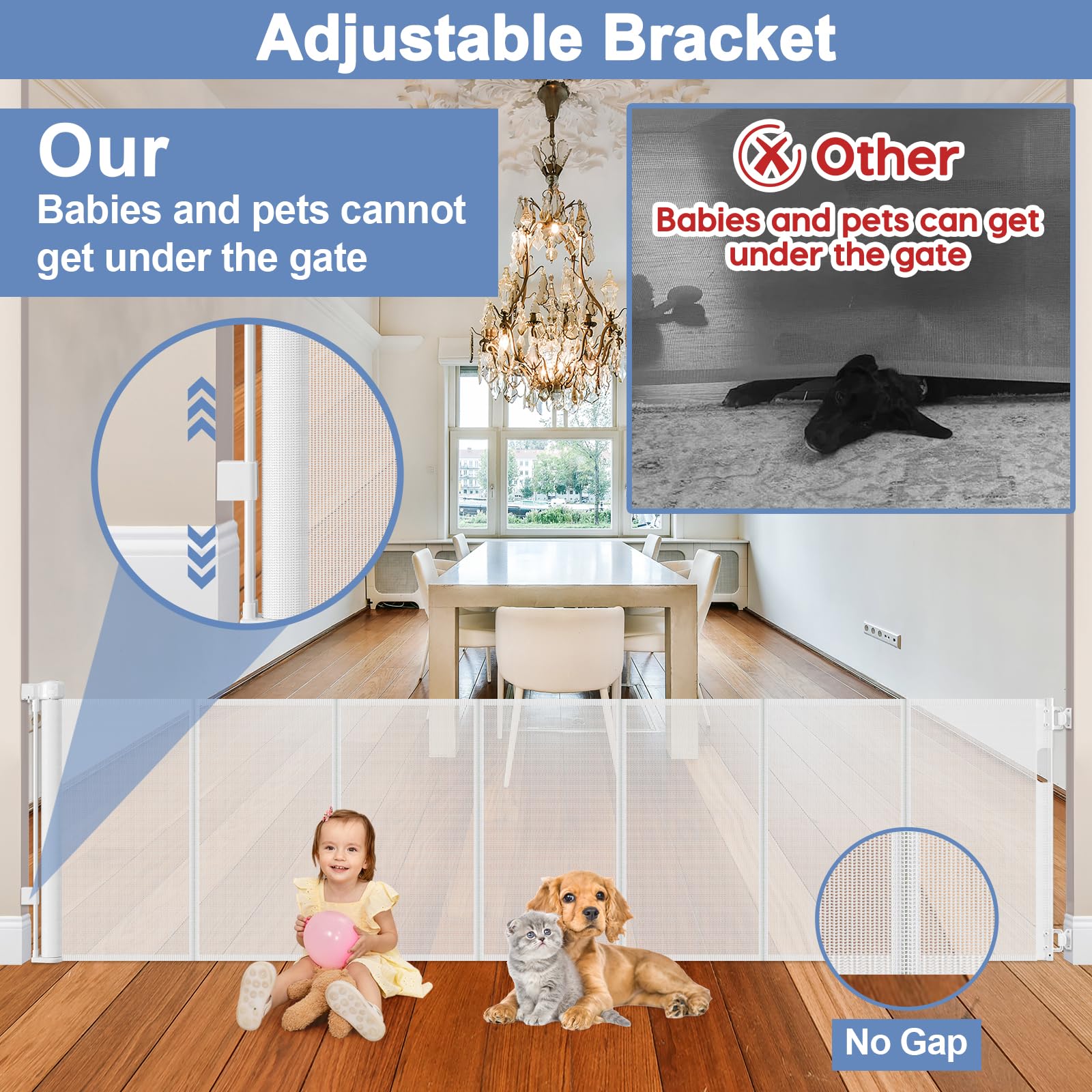 Reinforced 150 Inch Retractable Baby Gates for Doorways Extra Wide Baby Gates for Large Openings Child Gate for Wide Openings Ex