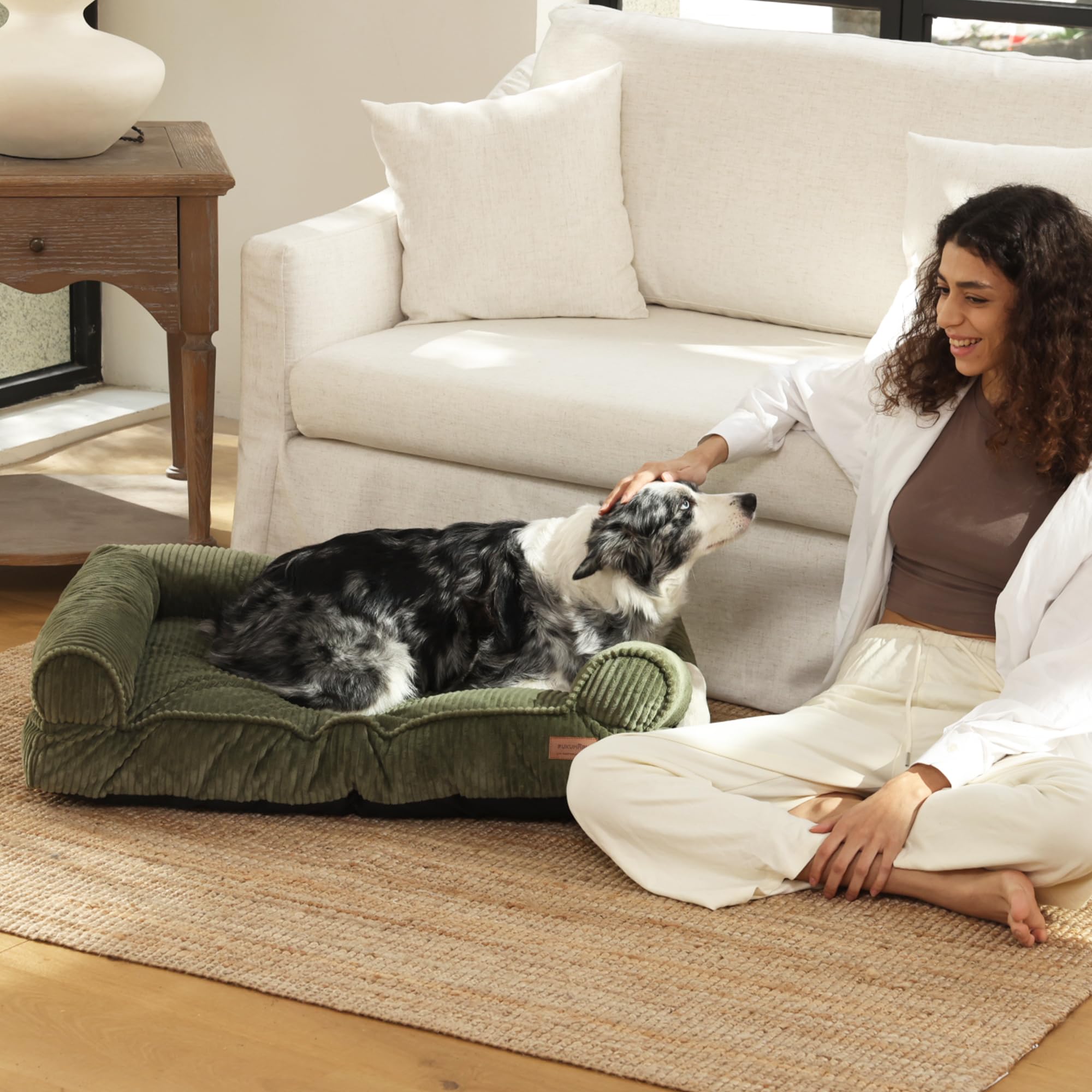 Fukumaru Cute Dog Bed, Fluffy Dogs Couch With Tpu Layer Keeping Lining Dry, Pet Sofa Medium Size Dog Easy To Care, Warm Cat Bed
