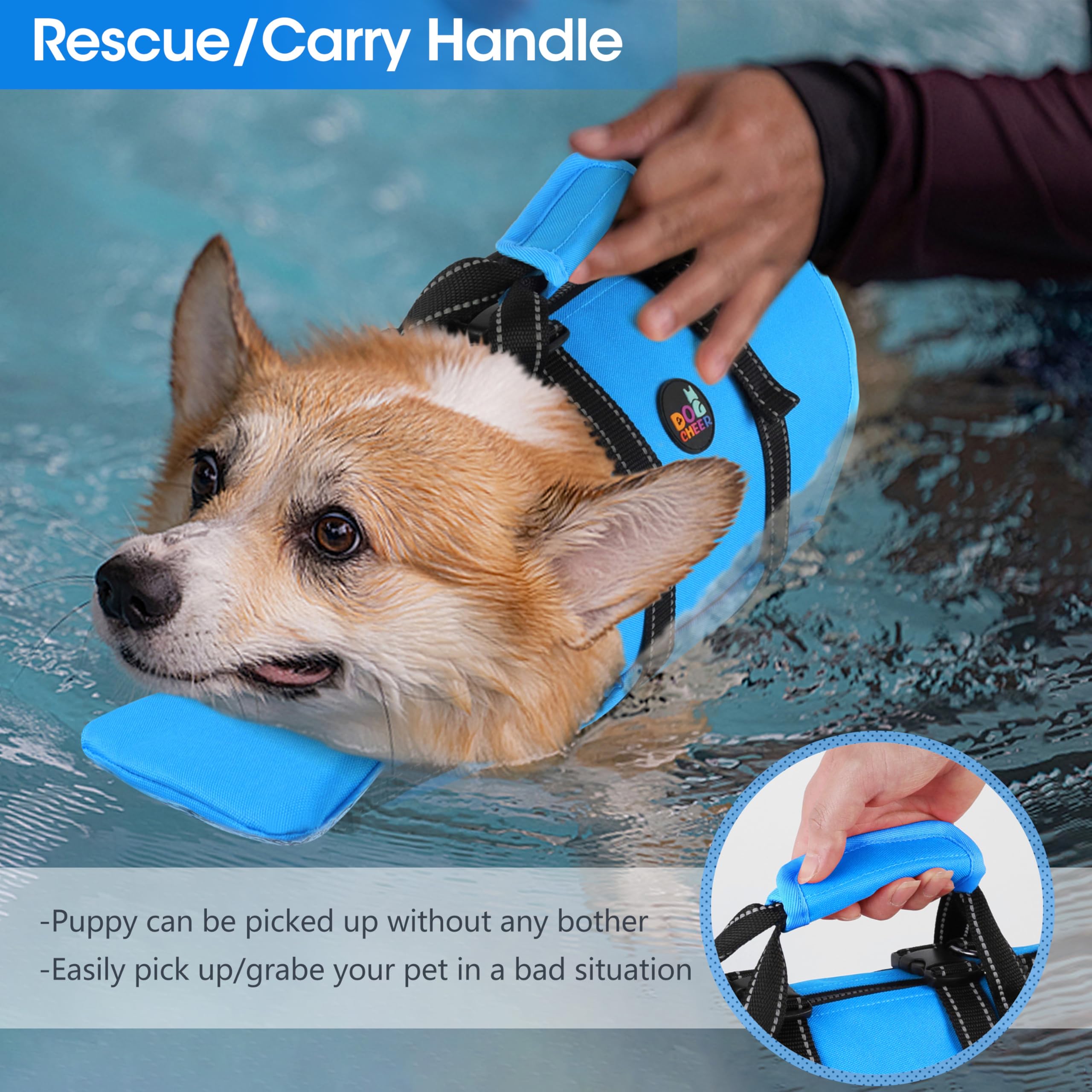 Dogcheer Dog Life Jacket With Zipper And 4Ft Leash, Adjustable Pet Life Vest For Swimming Boating, High Buoyancy Flotation Swim