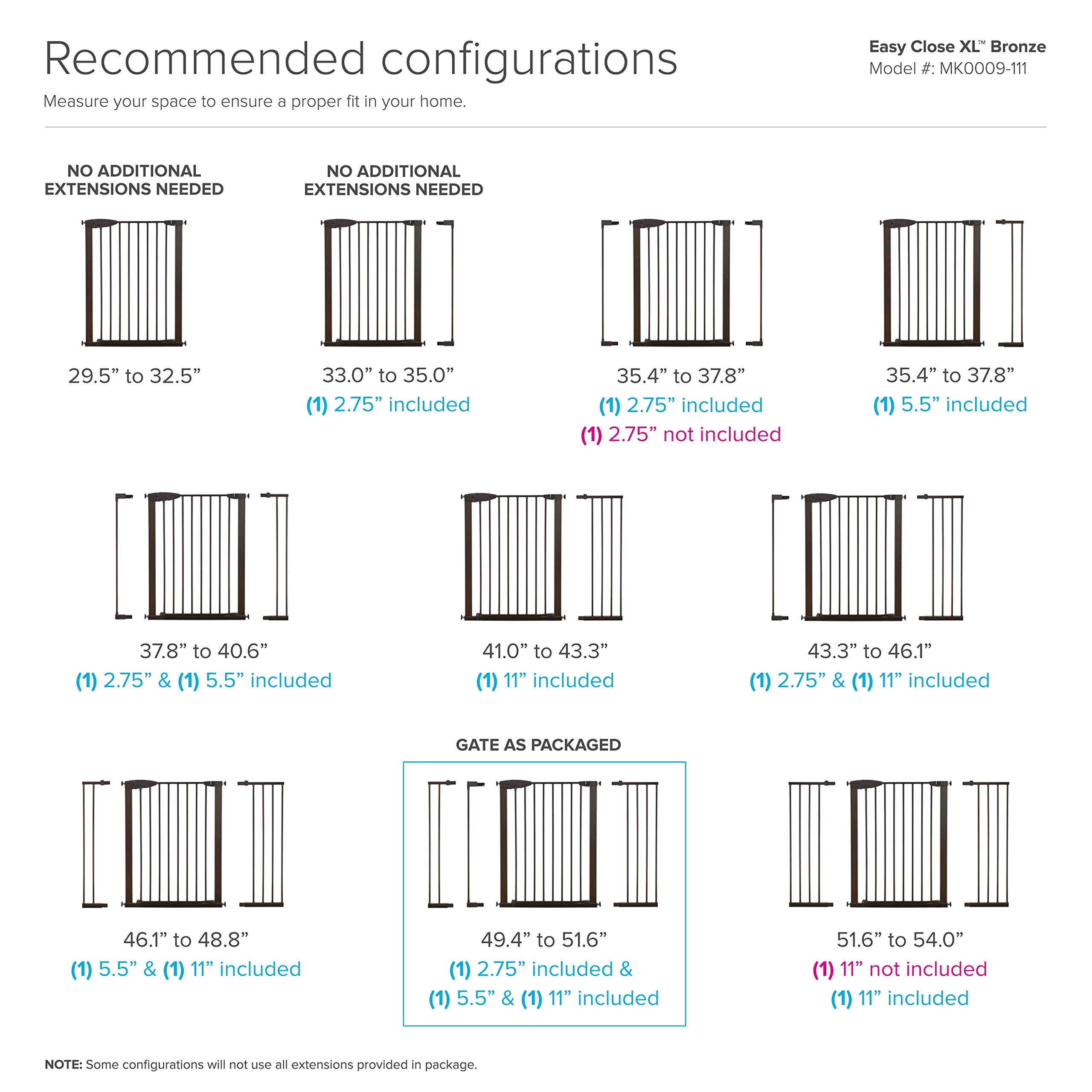 Munchkin® Easy Close Xl™ Pressure Mounted Baby Gate For Stairs, Hallways And Doors, Walk Through With Door, 29.5' - 51.6' Wide, Metal, Bronze