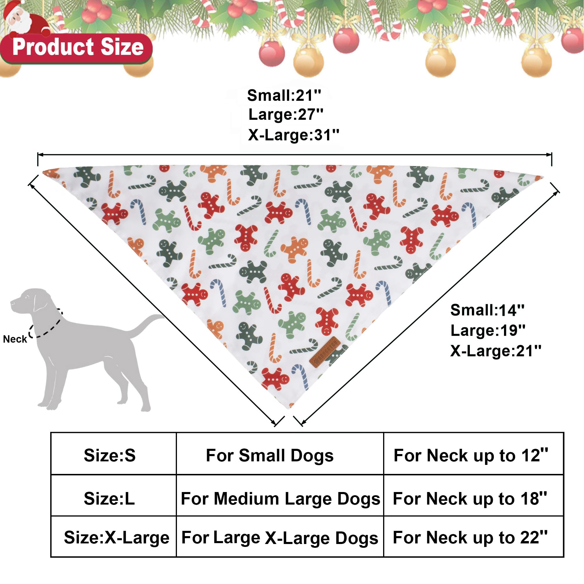 Adoggygo Christmas Dog Bandanas, Xmas Tree Candy Scarf, Premium Durable Fabric, White Christmas Bandanas For Small Dogs Pets (Sm