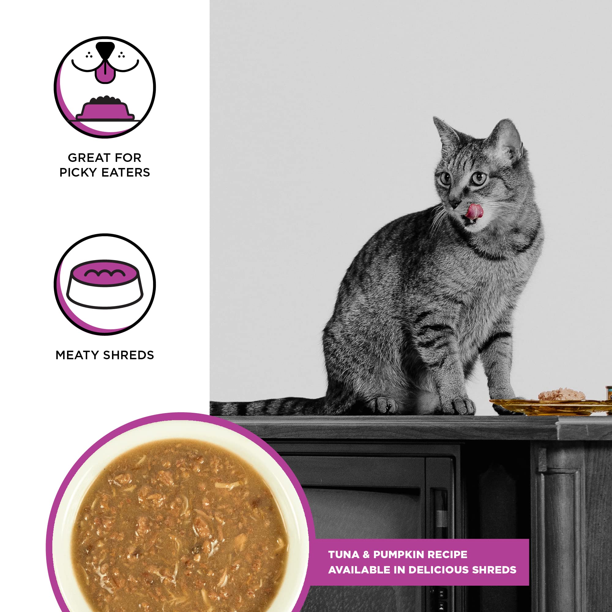 BIXBI Rawbble Shredded Tuna & Pumpkin Recipe Cans - Grain Free, Protein Rich Wet Cat Food - (5 Ounce Cans, Case of 24)