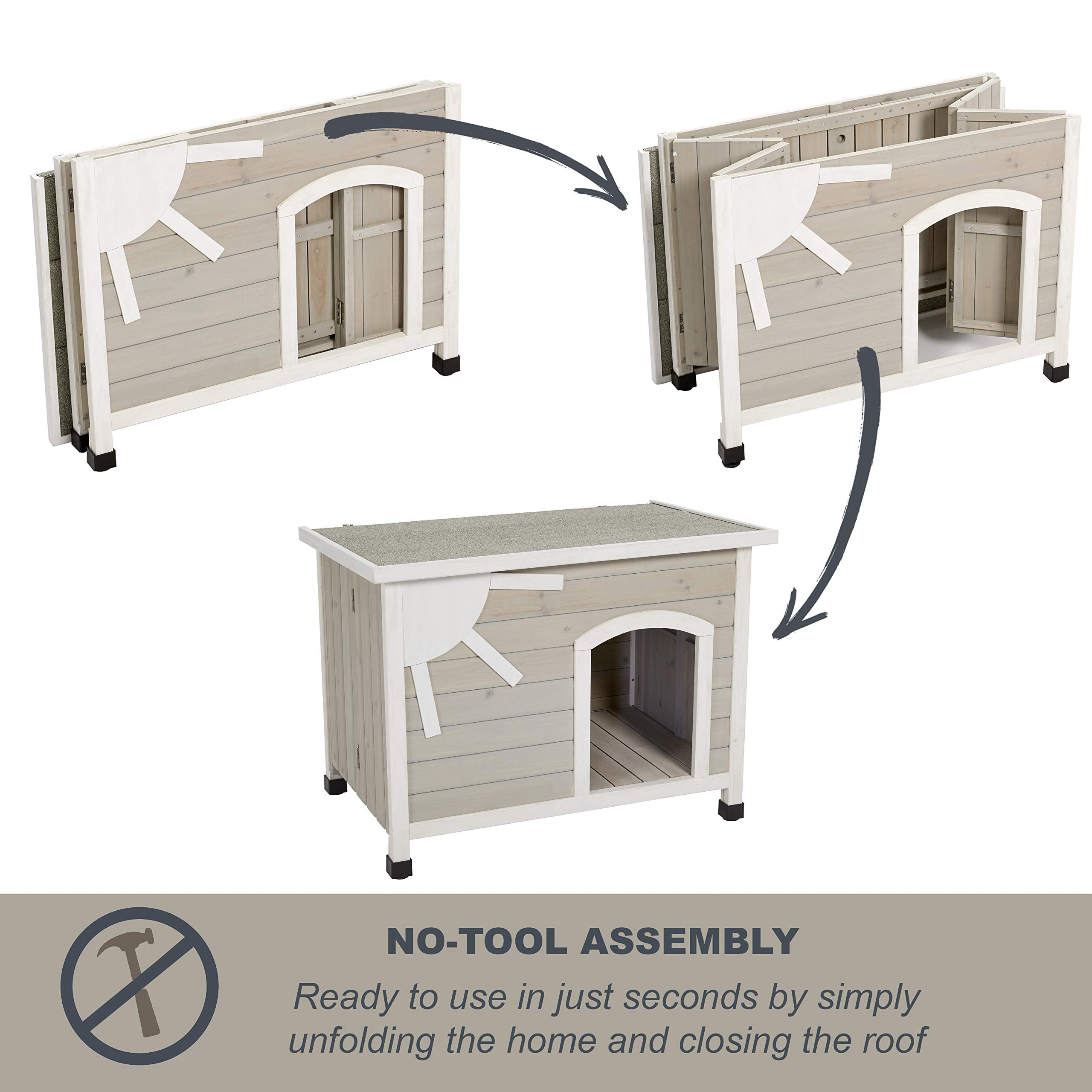 Midwest Homes For Pets Eilio Folding Outdoor Wood Dog House, No Tools Required For Assembly | Dog House Ideal For Medium Dog Bre