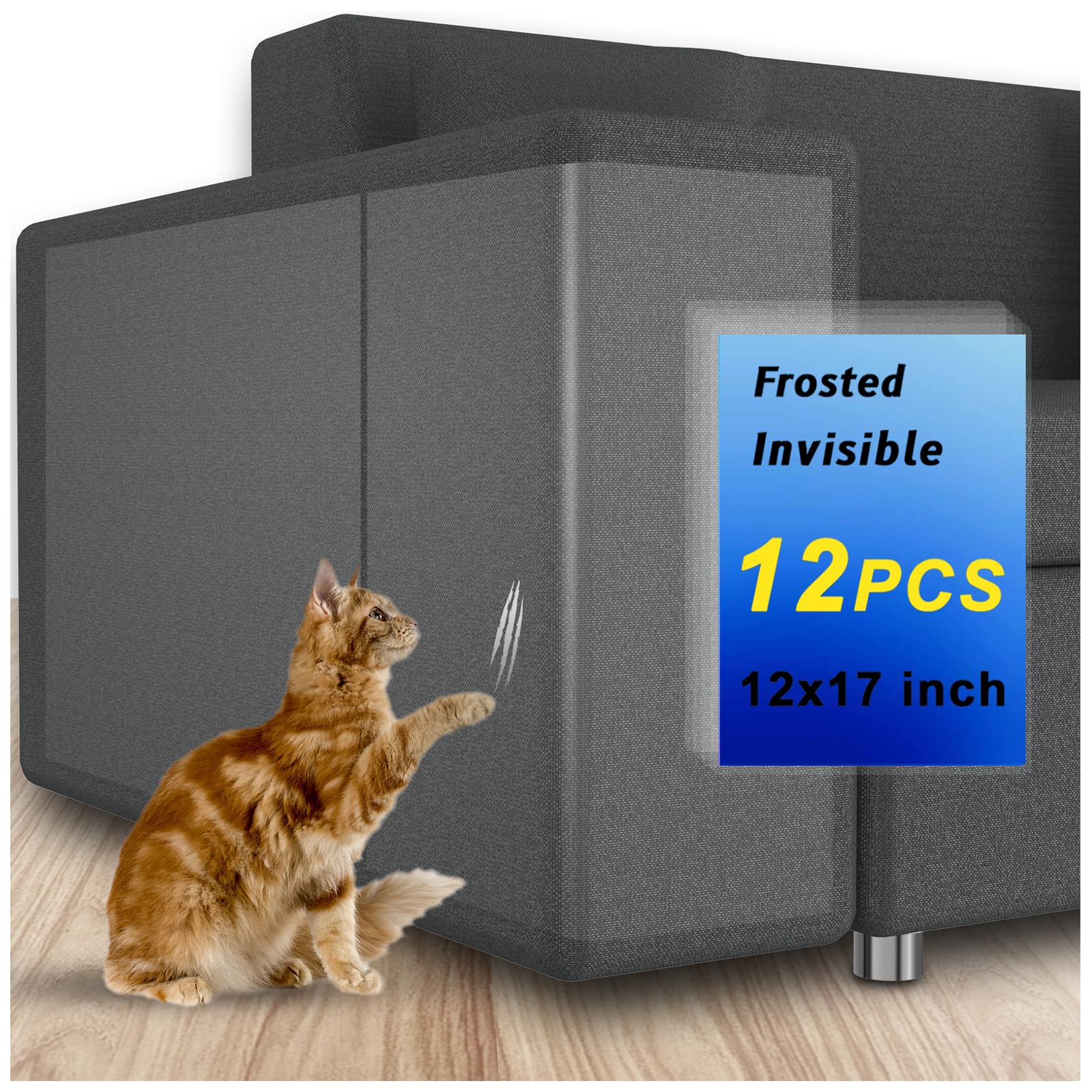 Mioule Anti Cat Scratch Furniture Protectors From Cats Scratching Stop, 12 Pack Self-Adhesive Single Side Couch Sofa Corner Prot