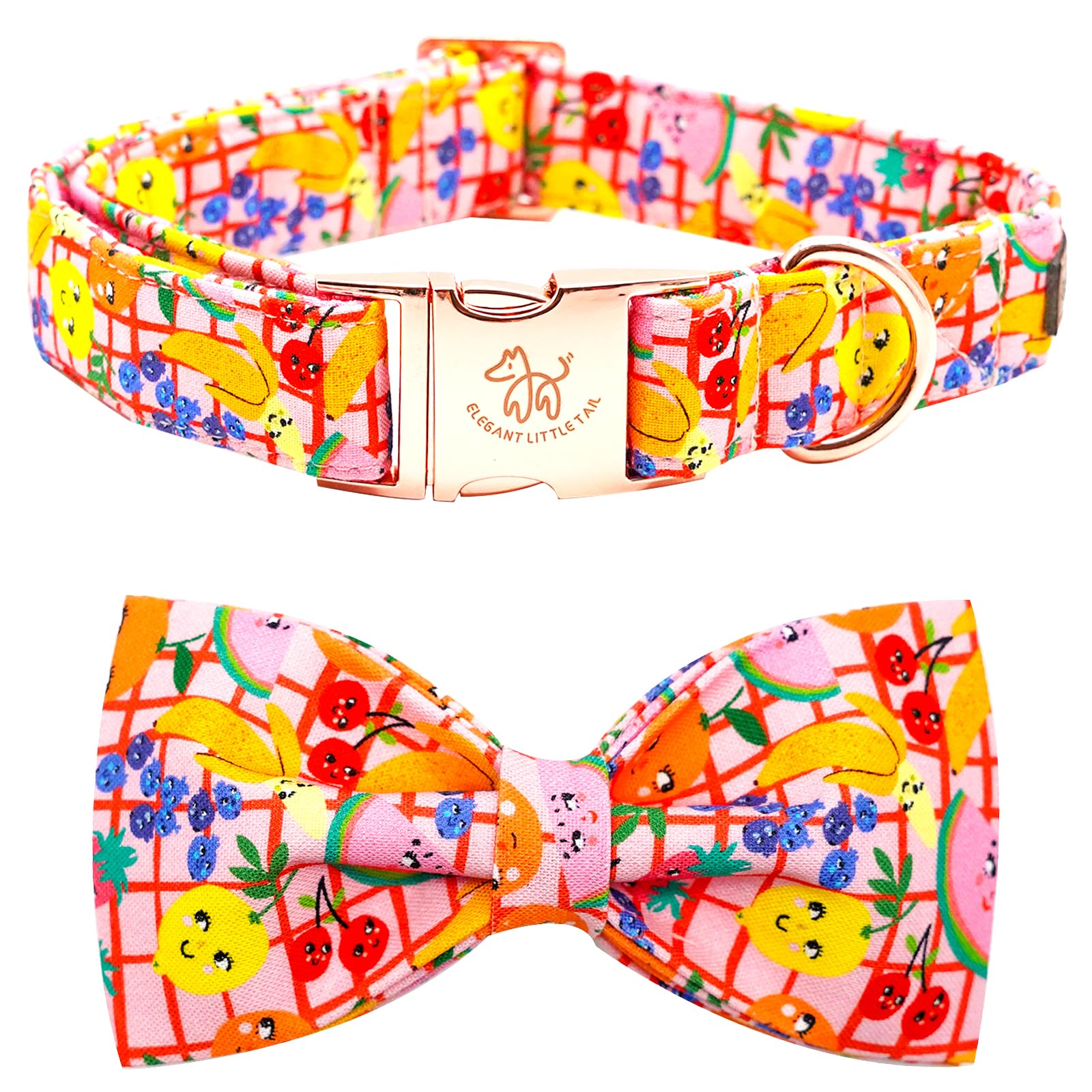 Elegant little tail Dog Collar with Bow - Fruit Print Dog Collar Cute Bowtie Dog Collar Girl Boy Pet Collar for Small Medium Lar
