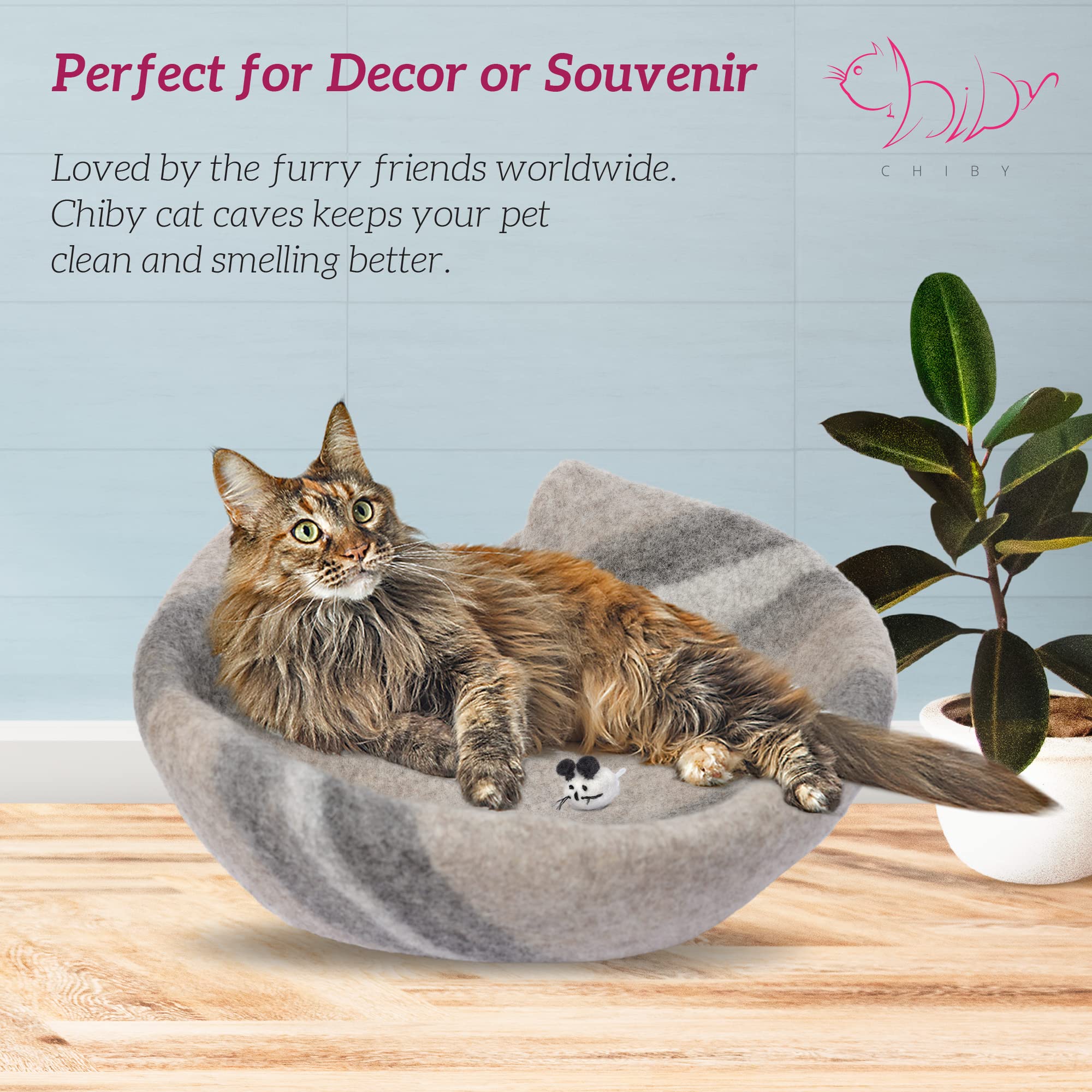 Chiby Cat Cave Bed (Large) Cat House For Indoor Cats~ Eco Friendly~ Hand Felted From 100% Natural New Zealand Wool !! (Grey Stripe)