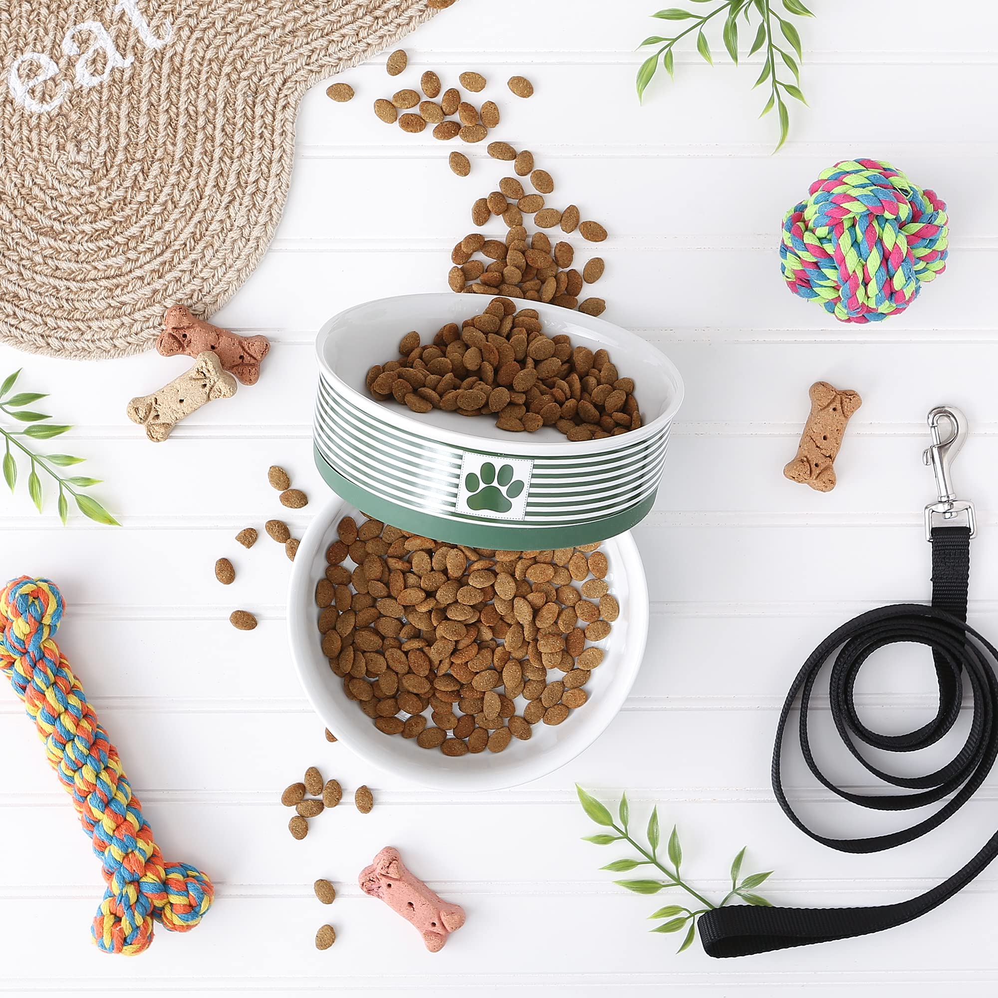 Bone Dry Paw & Patch Ceramic Pet Collection, Large Set, 7.5x2.4, Hunter Green, 2 Piece,5742