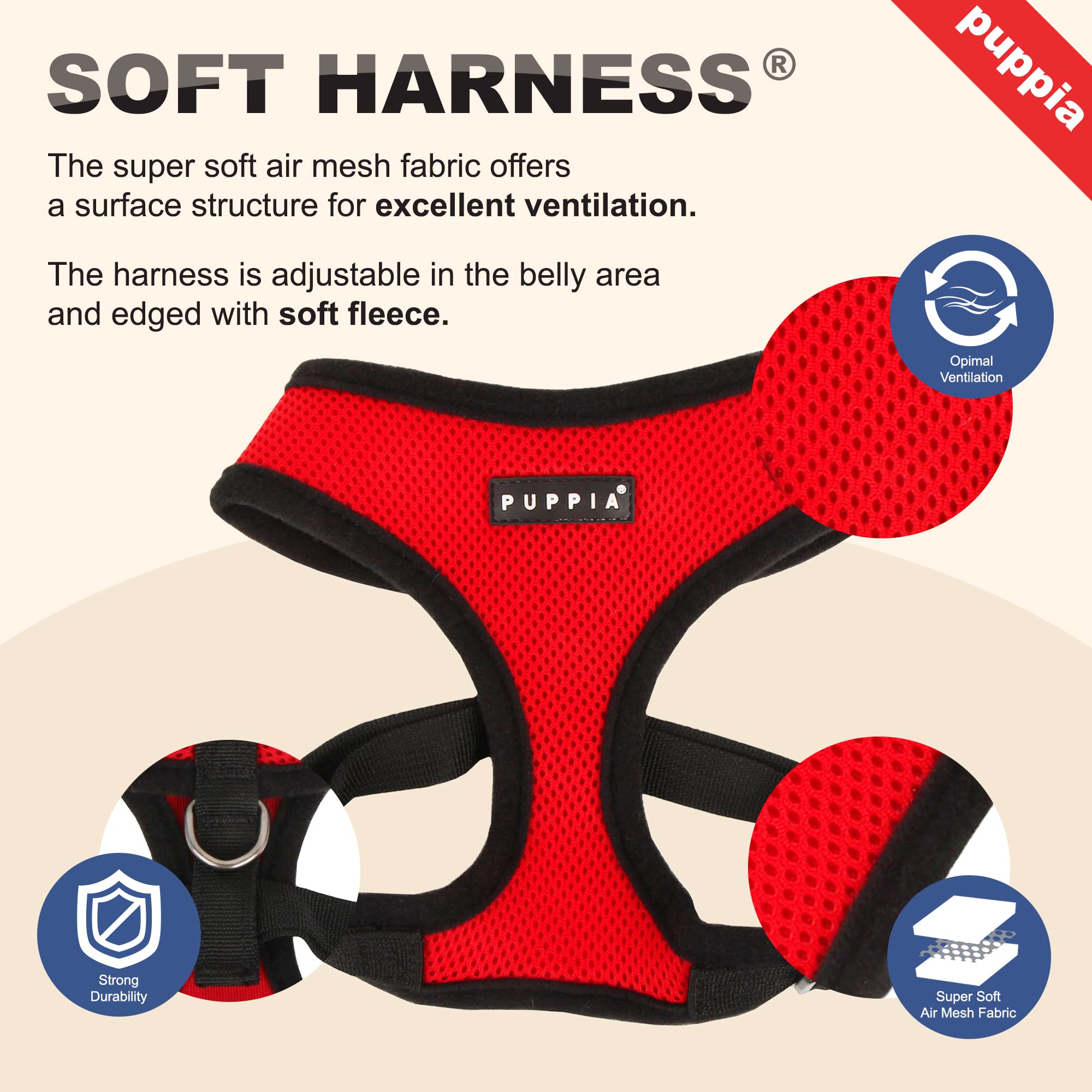 Puppia Soft Dog Harness, Navy, X-Small (PDCF-AC30-NY-XS)