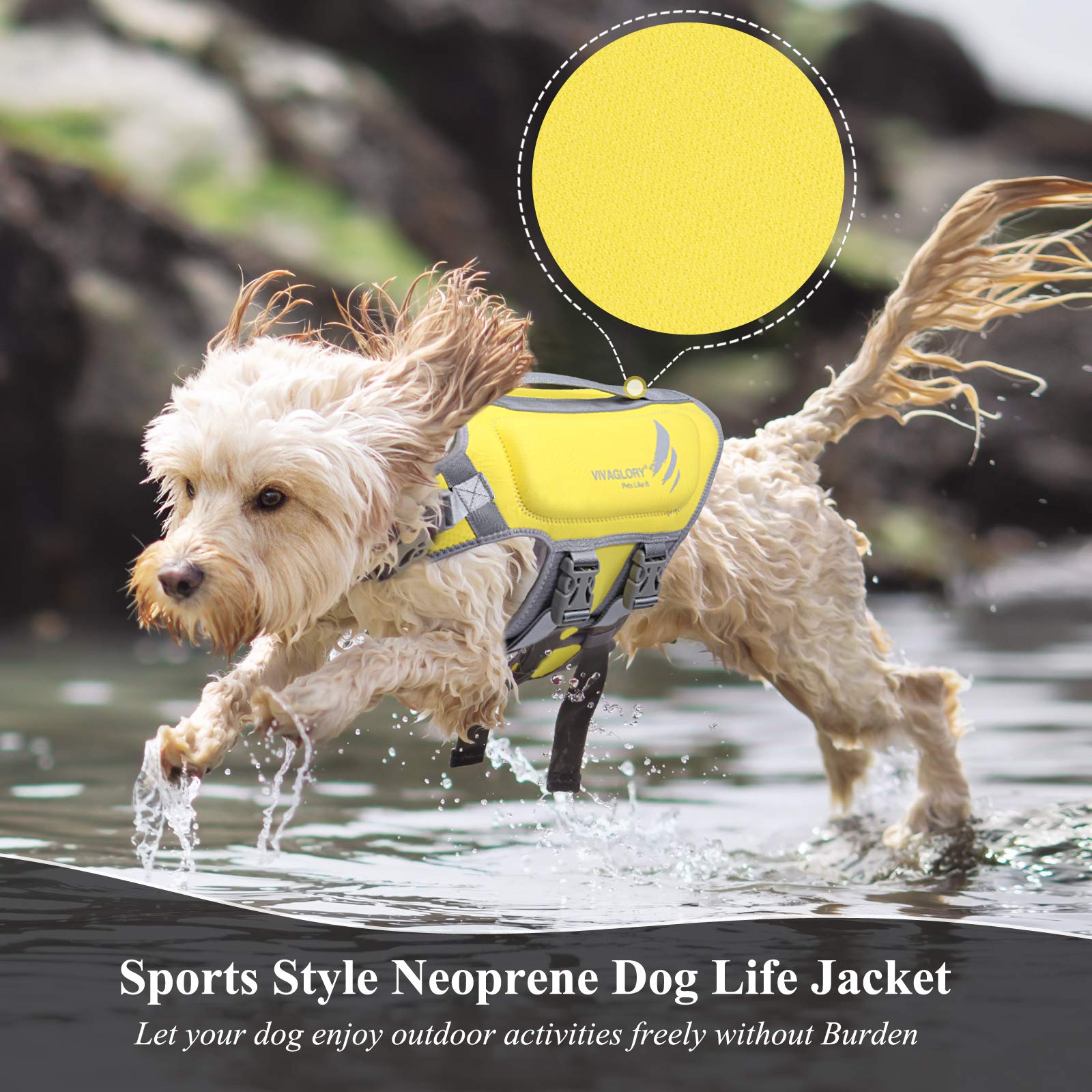 Vivaglory Dog Life Jacket, Dog Life Vest For Swimming & Boating, Neoprene, Yellow, Xsmall