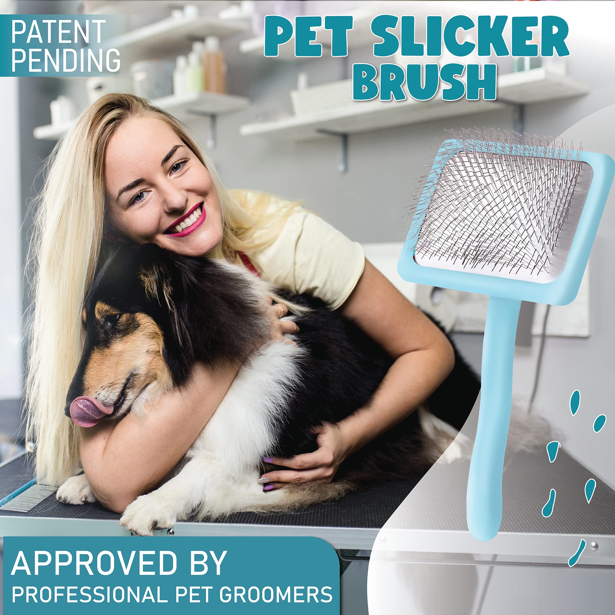 Pet Slicker Brush With Soft Massage Grooming Stainless Steel Pins - Slide This Universal Miracle Coat Slicker Brush for Demattin