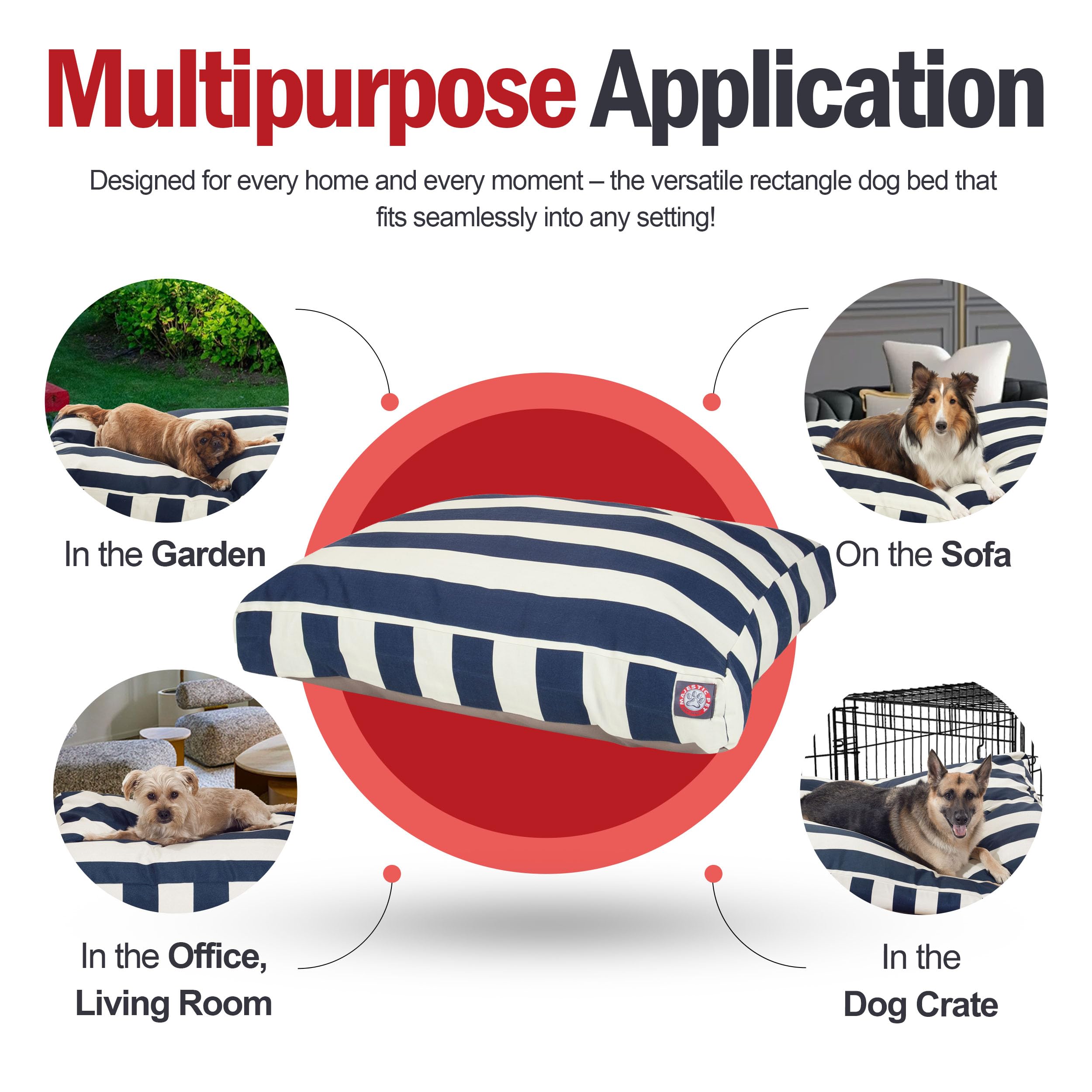 Majestic Pet X-Large Rectangle Dog Bed, Navy Blue, Washable Polyester, Non-Slip Cover, Model 78899550418