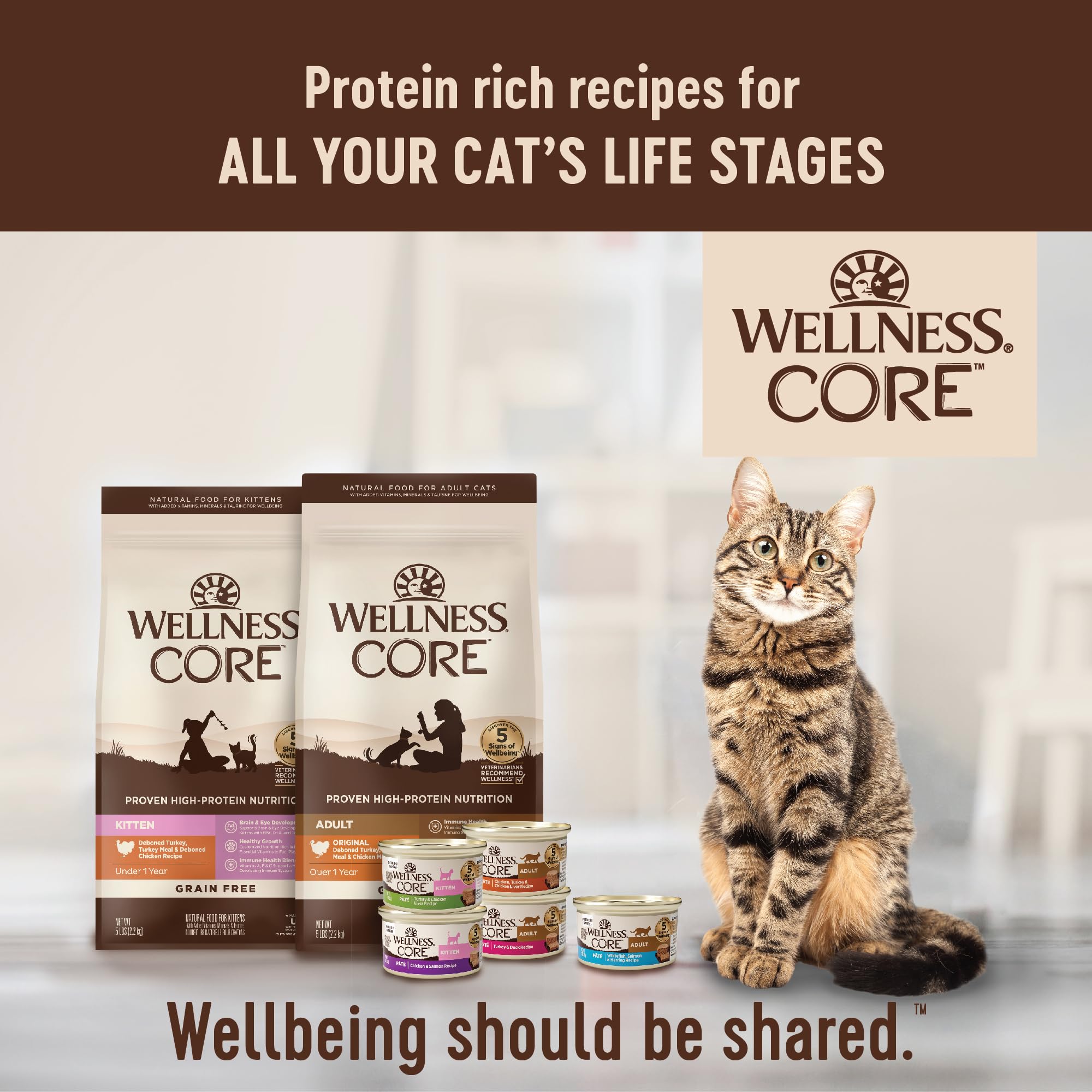 Wellness CORE Grain-Free Wet Cat Food, Natural Canned Food for Cats, Made with Real Meat (Whitefish, Salmon & Herring, 5.5 oz Ca