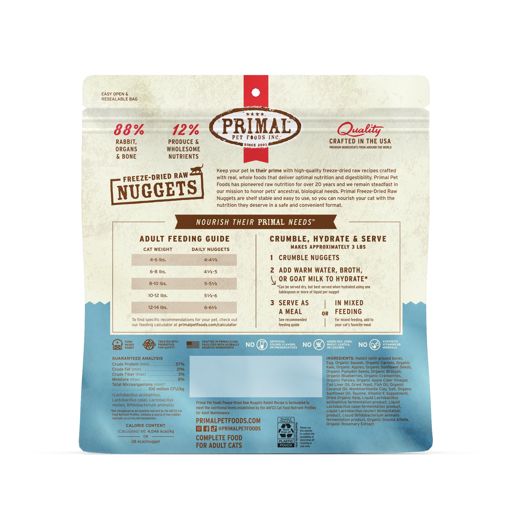 Primal Freeze Dried Raw Cat Food Nuggets Rabbit, Complete & Balanced Meal or Topper, Premium, Healthy, Grain Free, High Protein